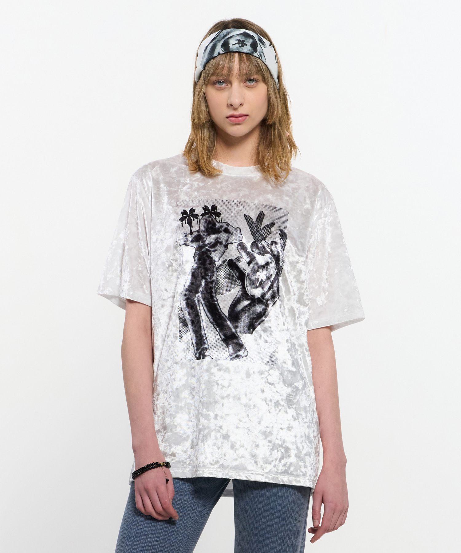 Velvet print Oversized T-Shirt _ WHITE