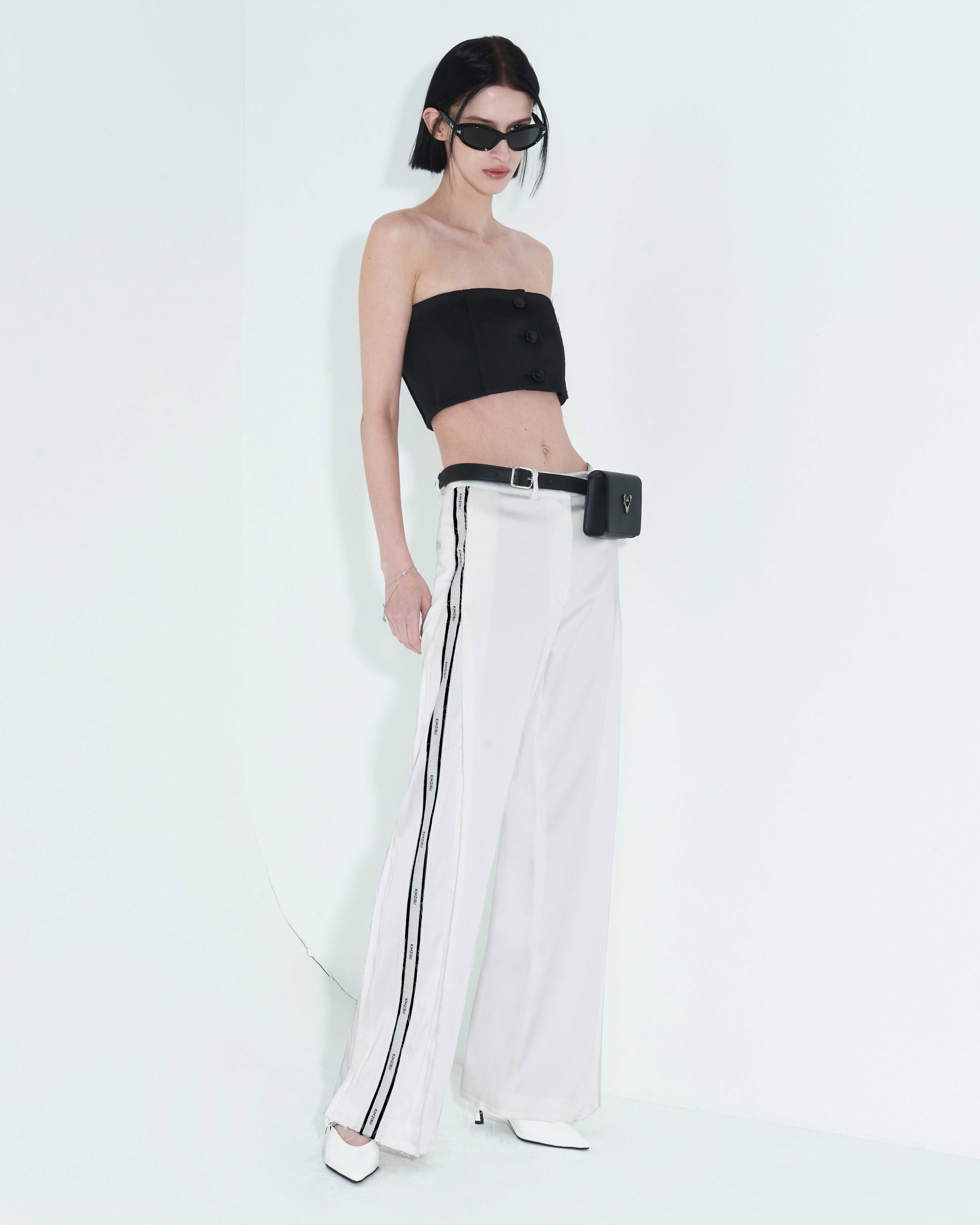 Pleated Logo-Tape Trousers _ White