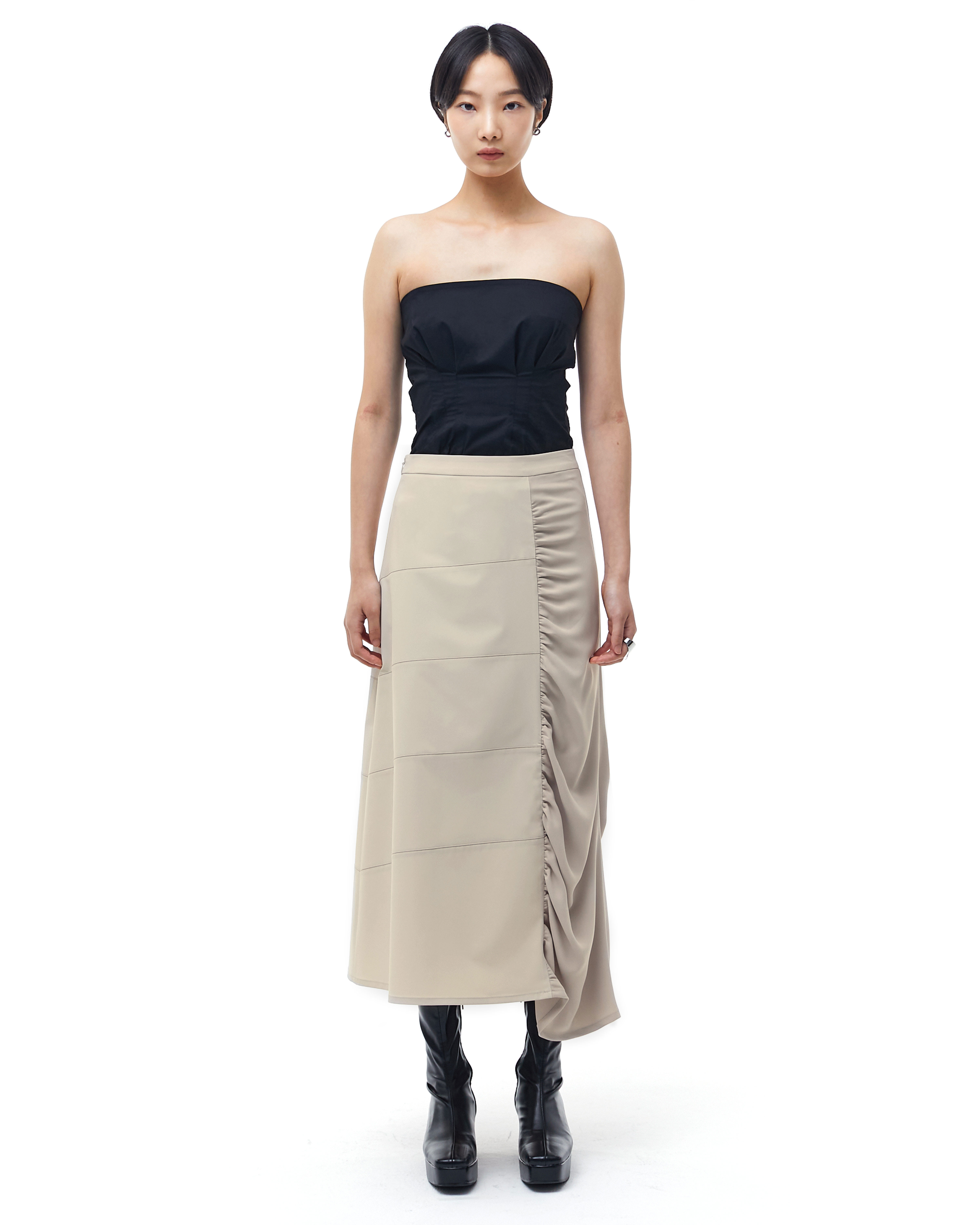 Shirring Panel Skirt _ Beige