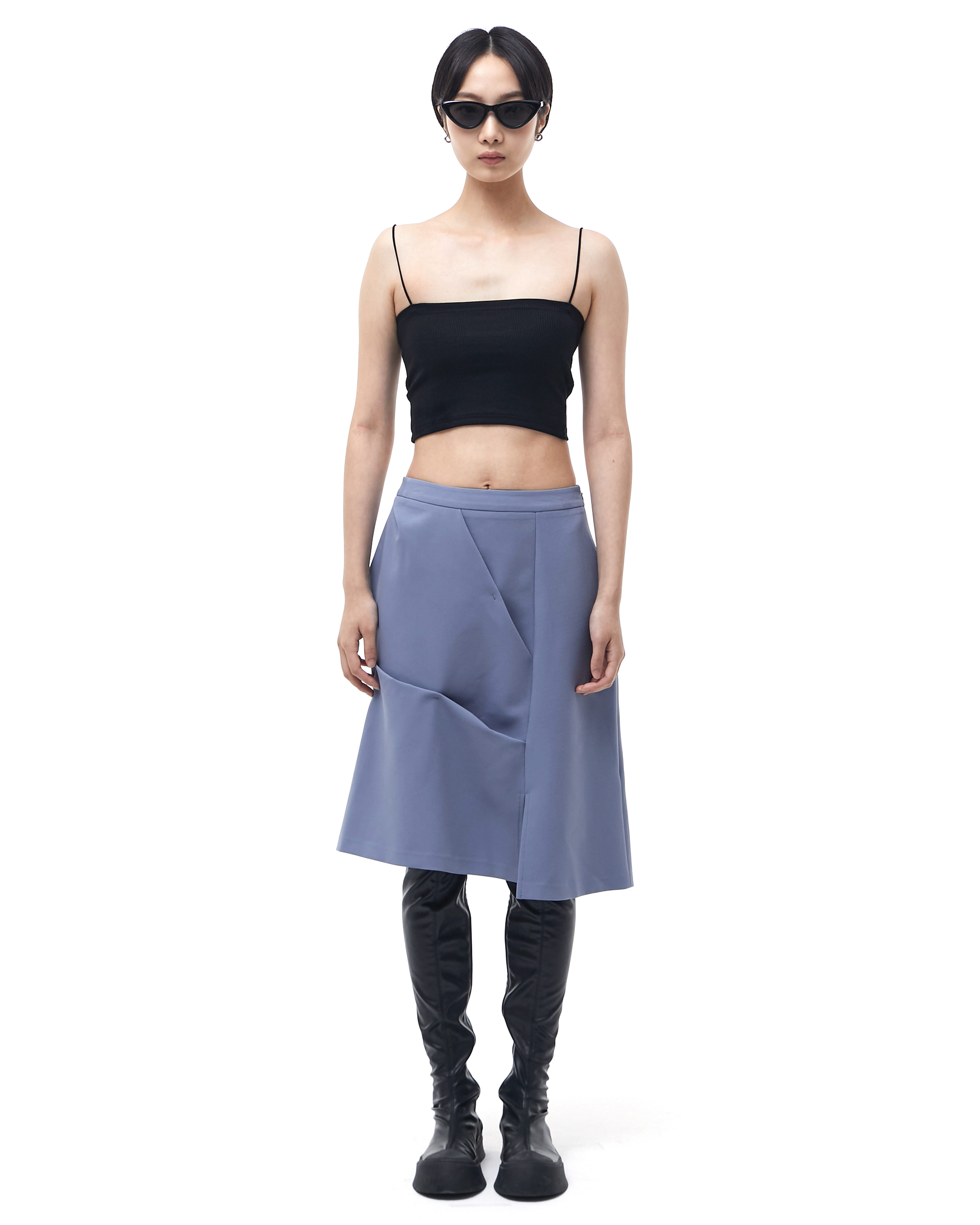 DOZI - Draped Slit Skirt _ Blue Grey