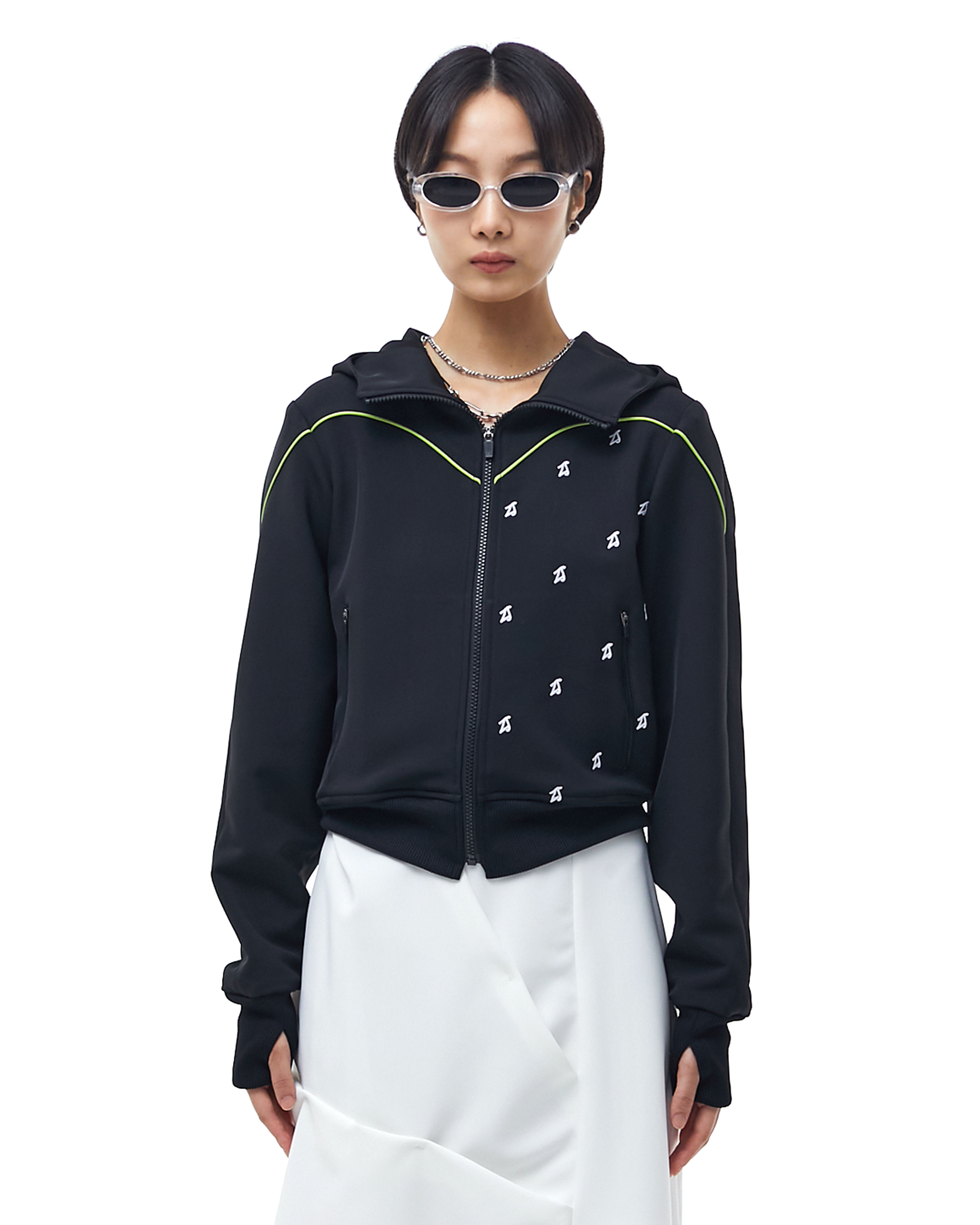 Embroidery Zip-Up Track Jacket  _ Black