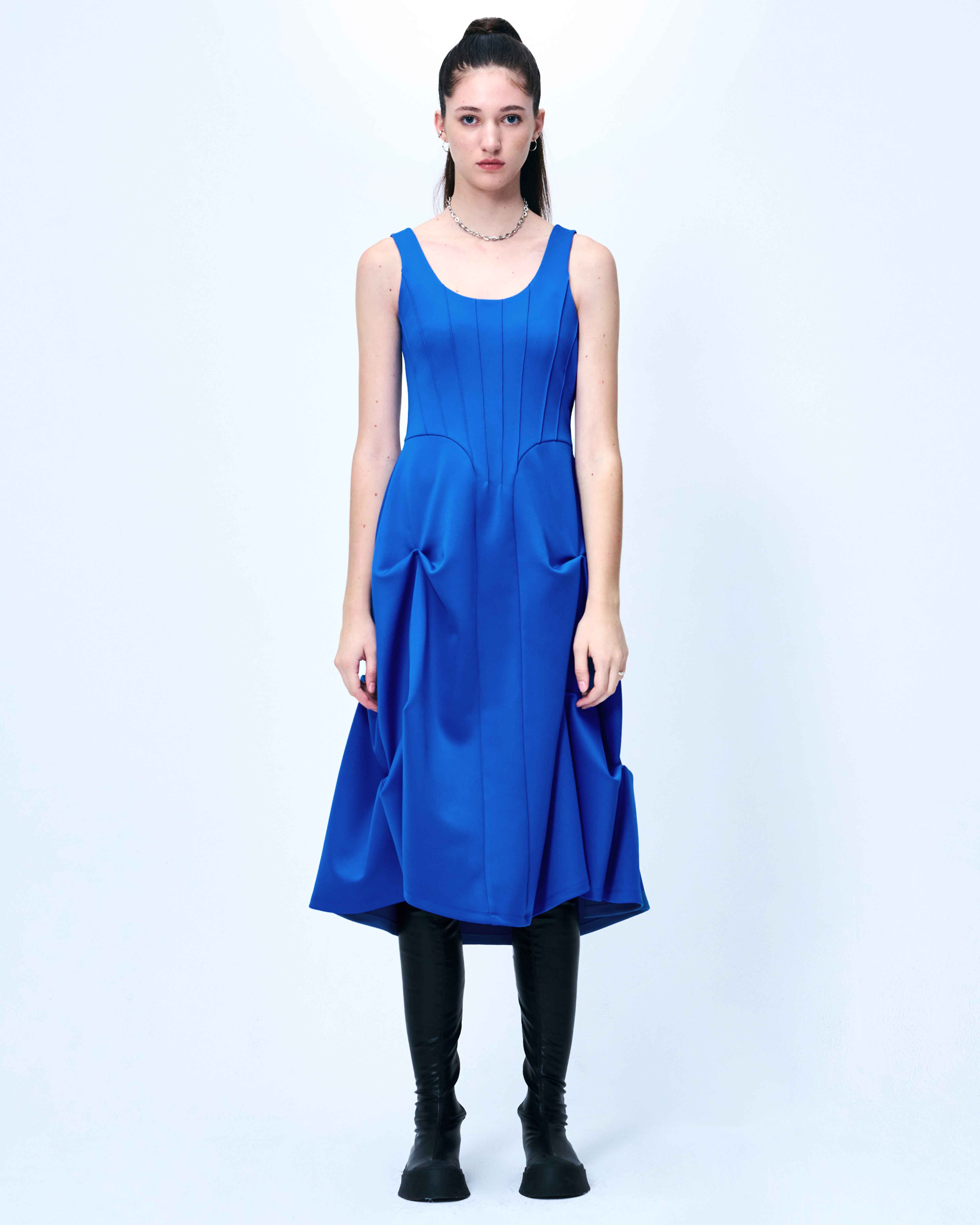 DOZI - Pintuck Jersey Dress _ Blue