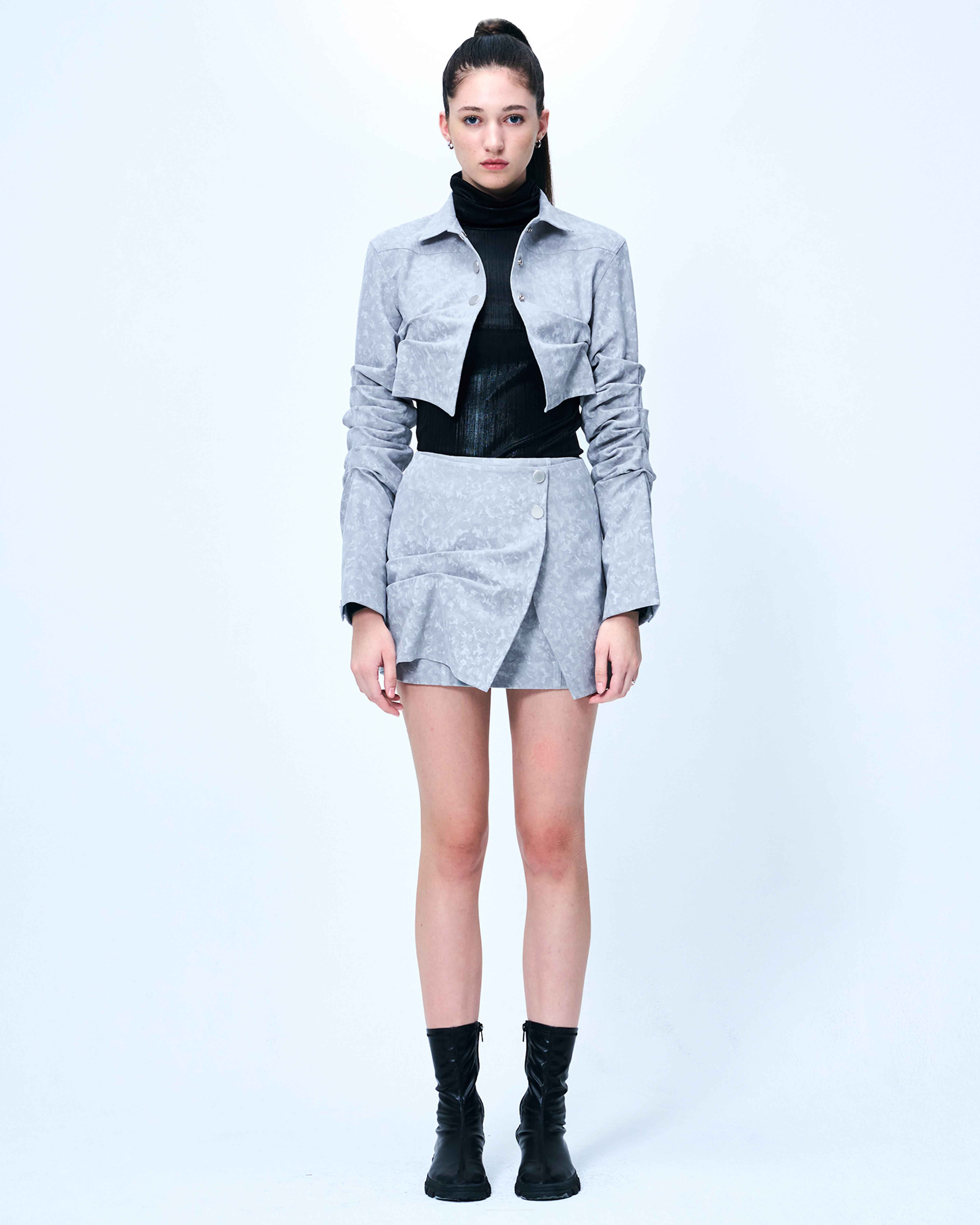 DOZI - Suede Mini Wrap Skirt _ Light Grey