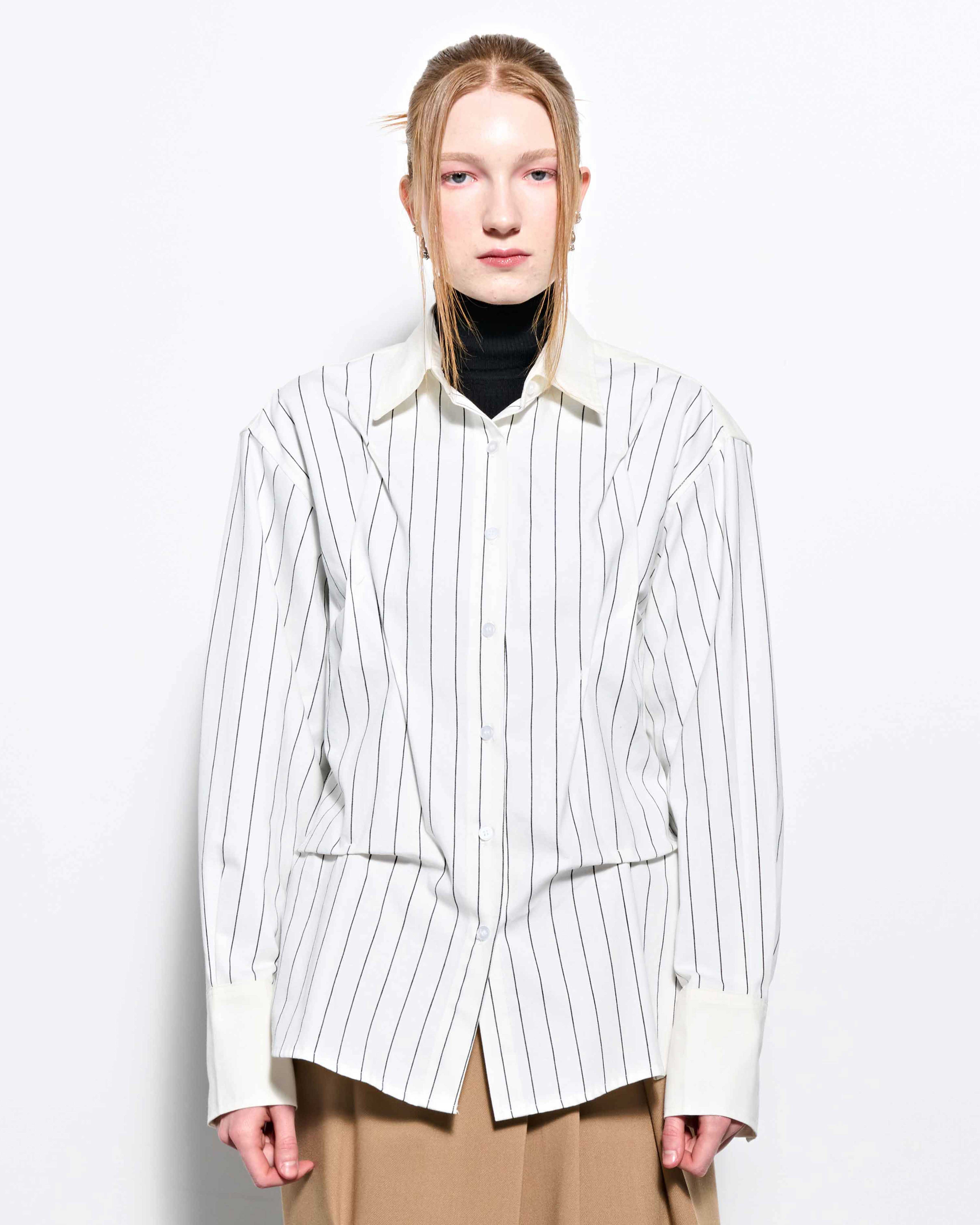 DOZI - Pinched Stripe Oversized Shirts_Ivory