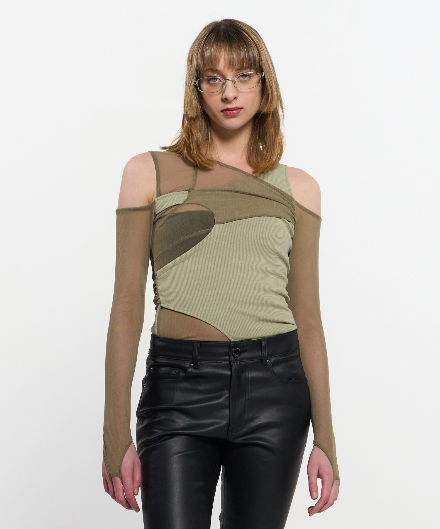 In&amp;Out Knitted Top _ OLIVE GREEN