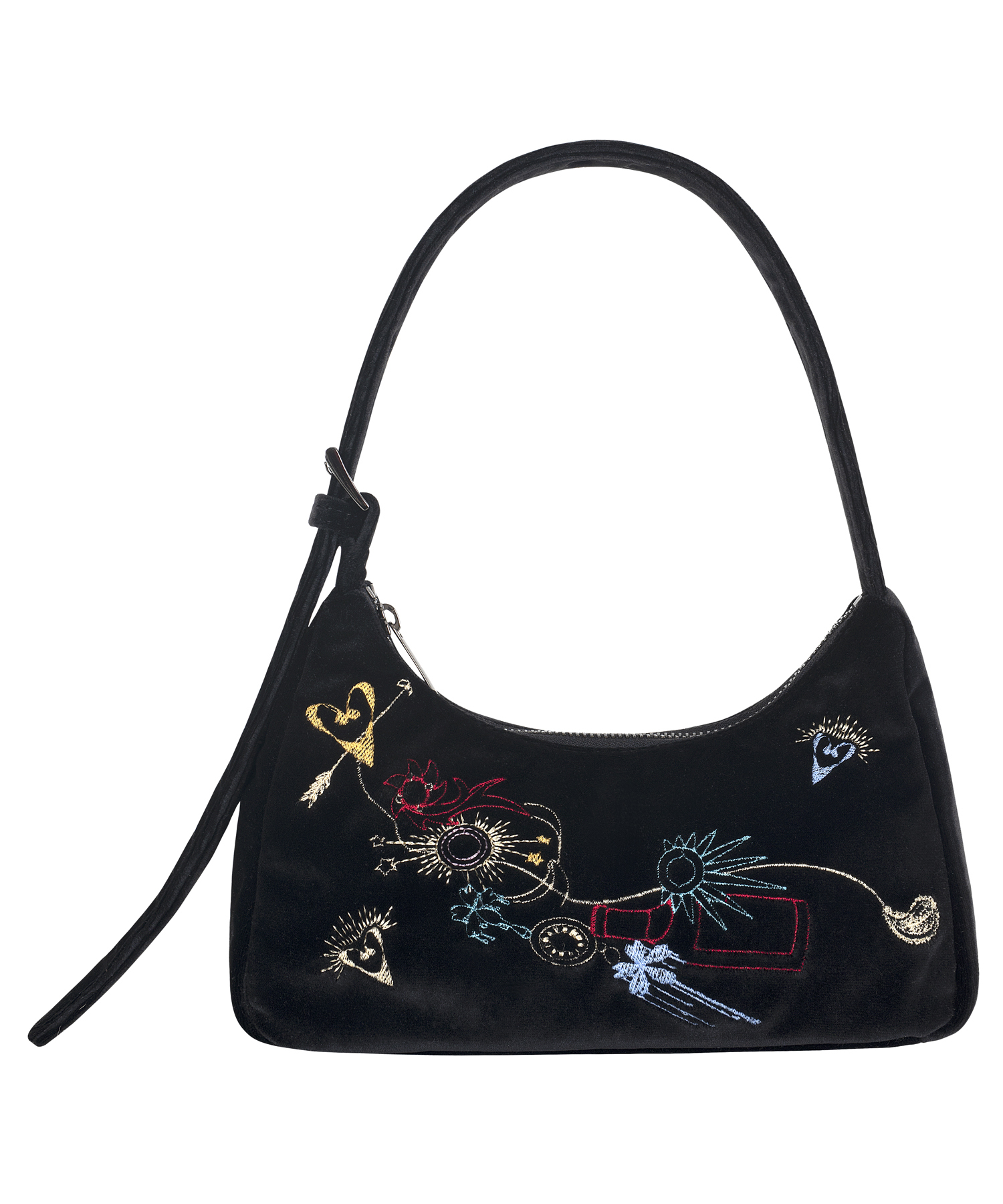 Multicolour Embroidery Velvet Mini Bag _ BLACK