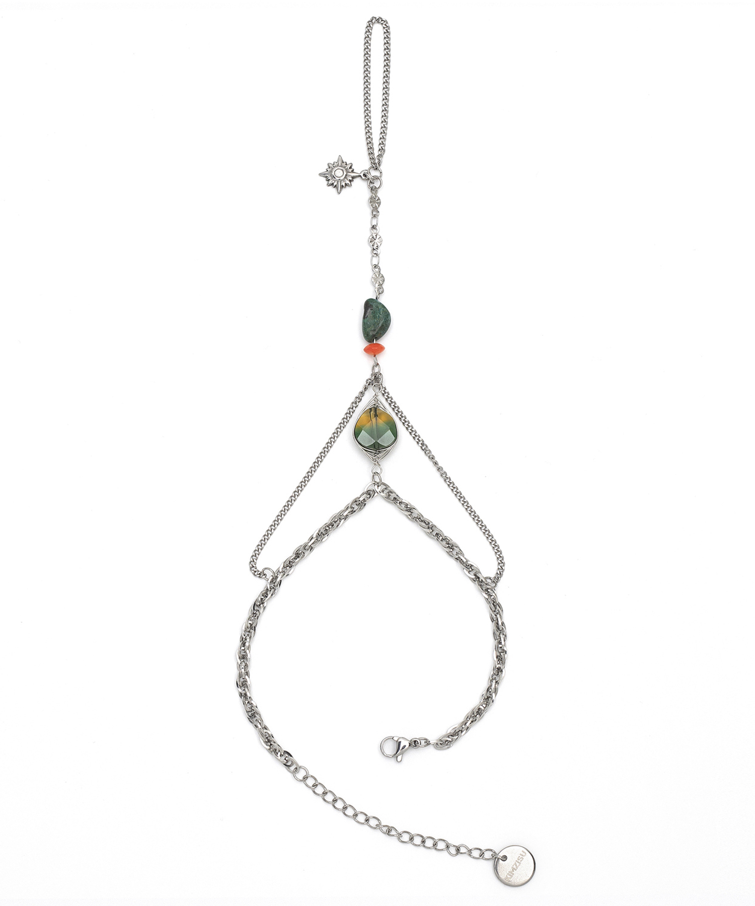 Chain Link Ring Bracelet - Green Stone _ GREEN