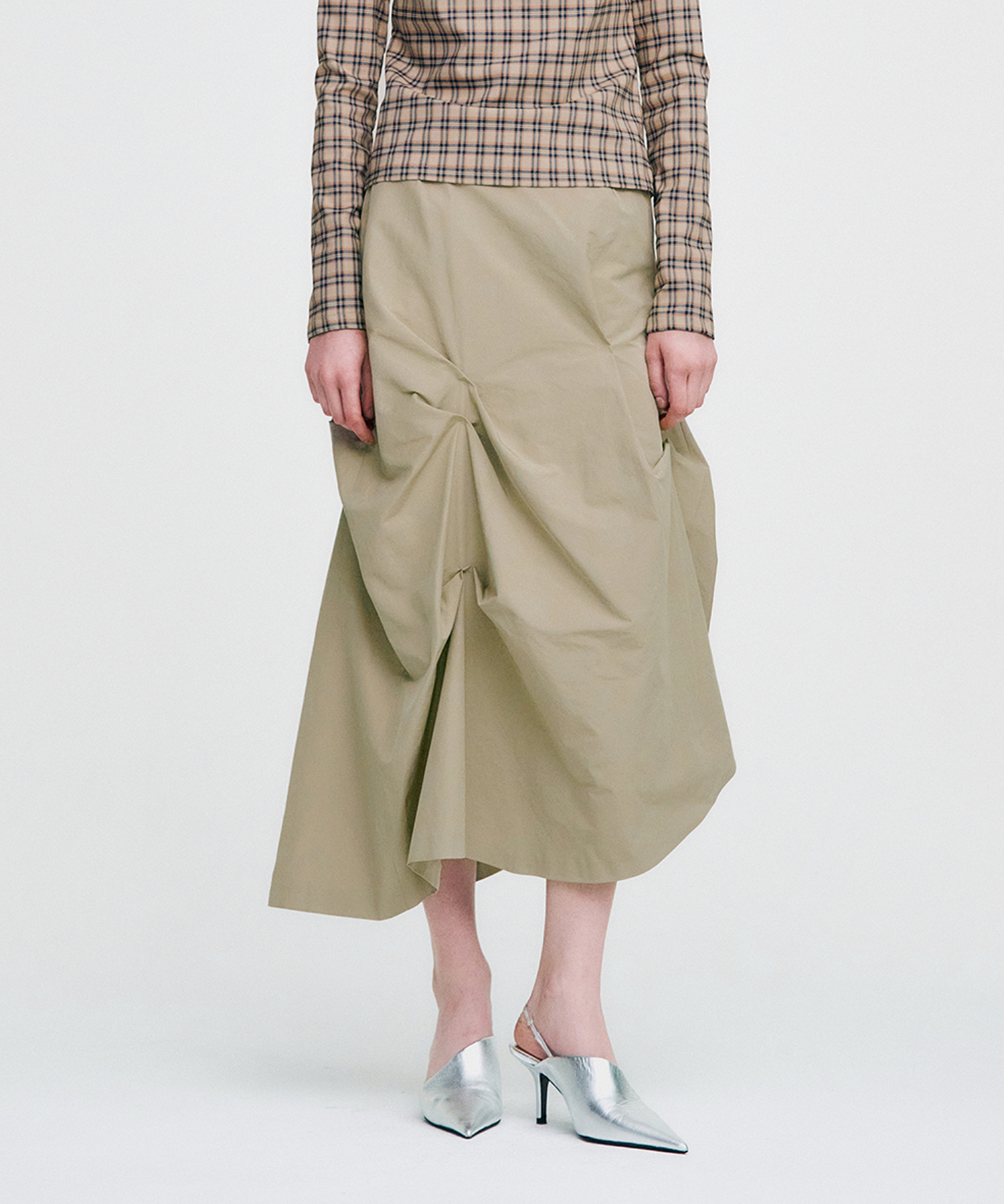 スカート Siyazu SIST9036 Naked Banding Skirt_Skin beige Shop the Zealous A-Line Striped Midi Skirt Beige/Off White
