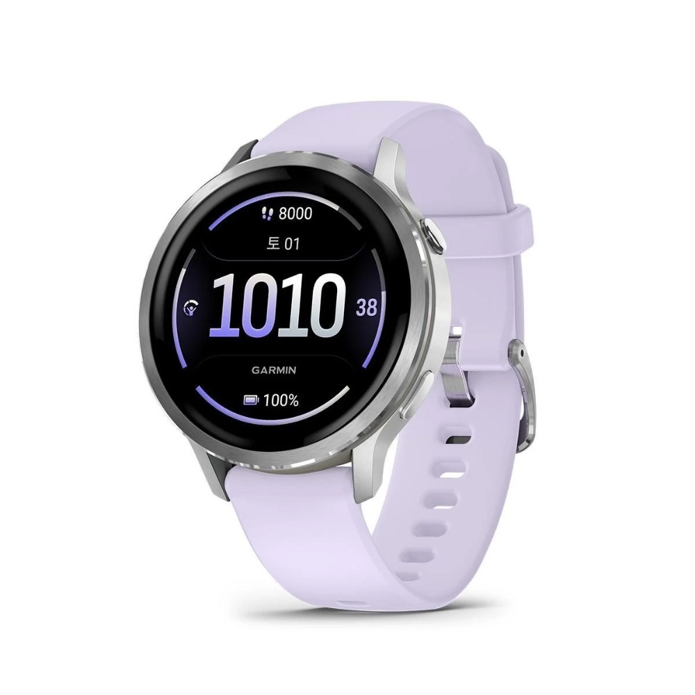 가민 베뉴 4 GPS 웰니스 스마트워치 실버(페리윙클 실리콘 밴드), 41mm