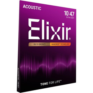 ELIXIR 에리크사 아코스틱 기타줄 NANOWEB 80/20 브론즈 엑스트라 라이트 .010-.047