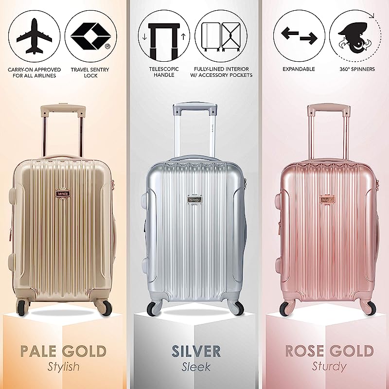 kensie Women’s Alma Hardside Spinner Luggage Expandable Rose Gold Carry