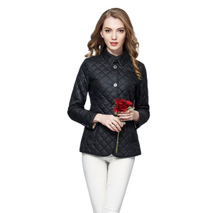 여성 가을 겨울 패딩 재킷 심플 짧은 다이아몬드 격자 무늬