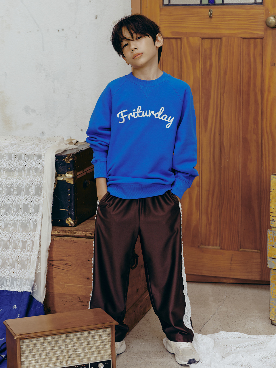 KIDS] Lace Track Pants Brown_FK243PT01 - FRITUR