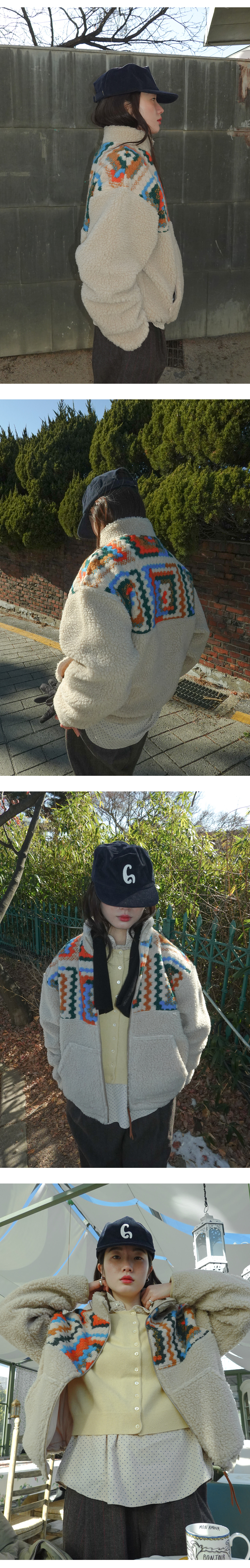 Crocher Fleece Jacket Beige_F244JP04 - FRITUR