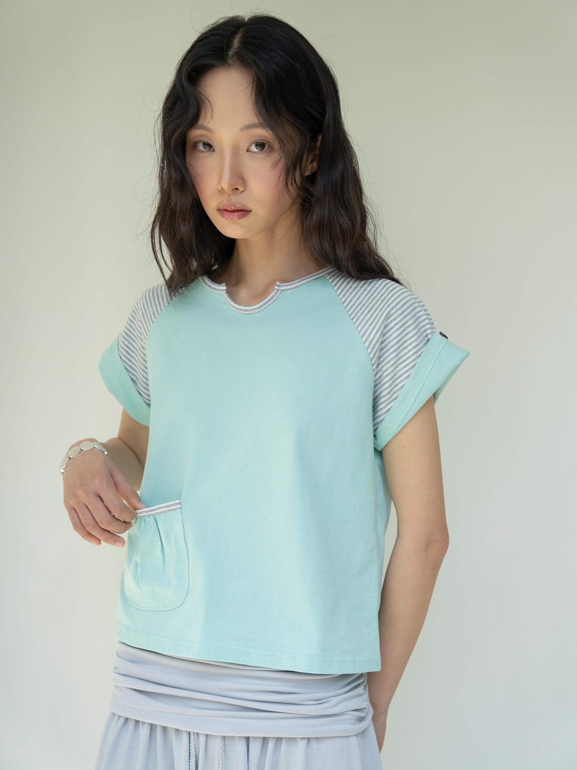 BUTTON DOUBLE SLEEVE T (MINT CHOCO)