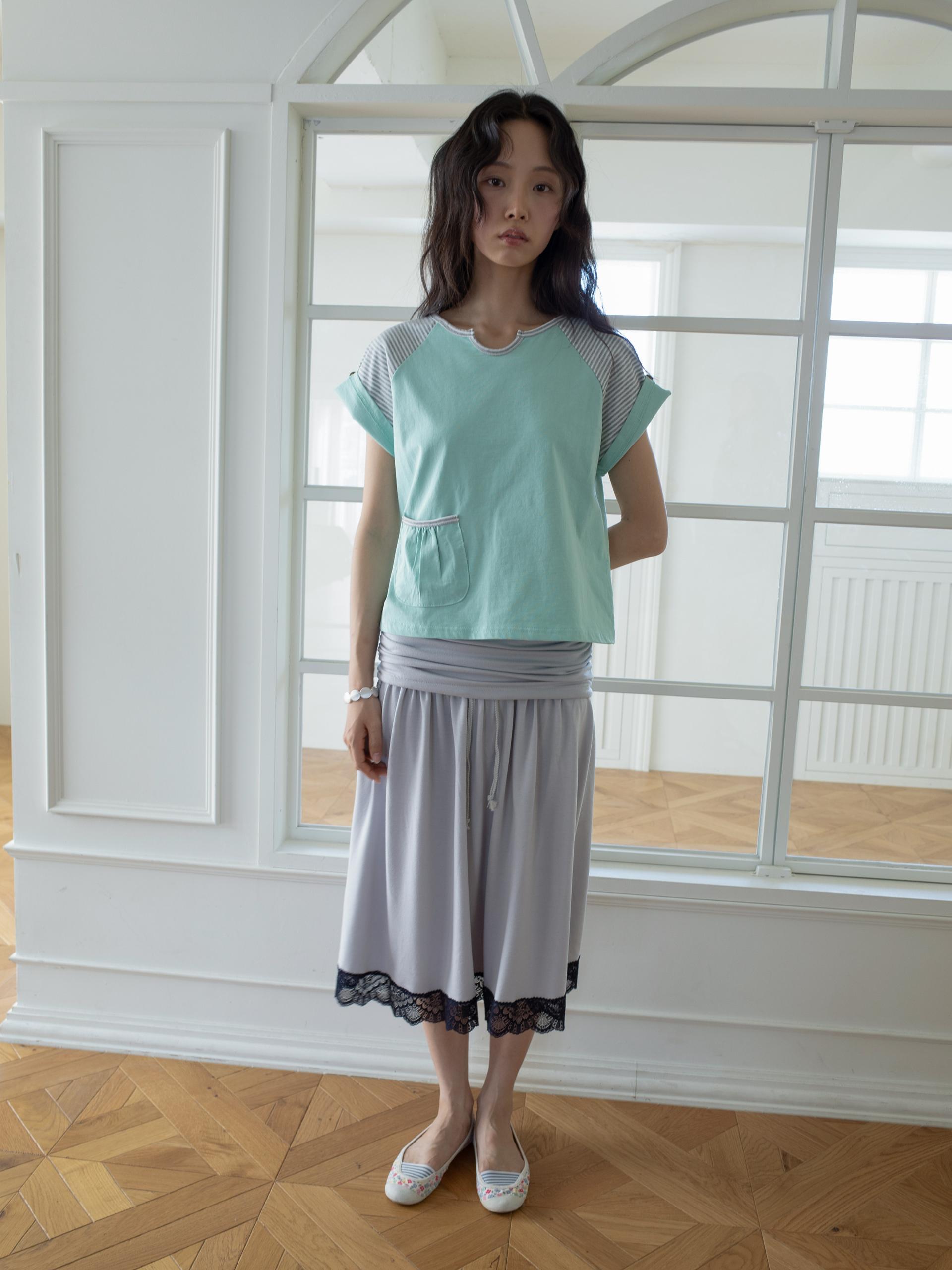 BUTTON DOUBLE SLEEVE T (MINT CHOCO)
