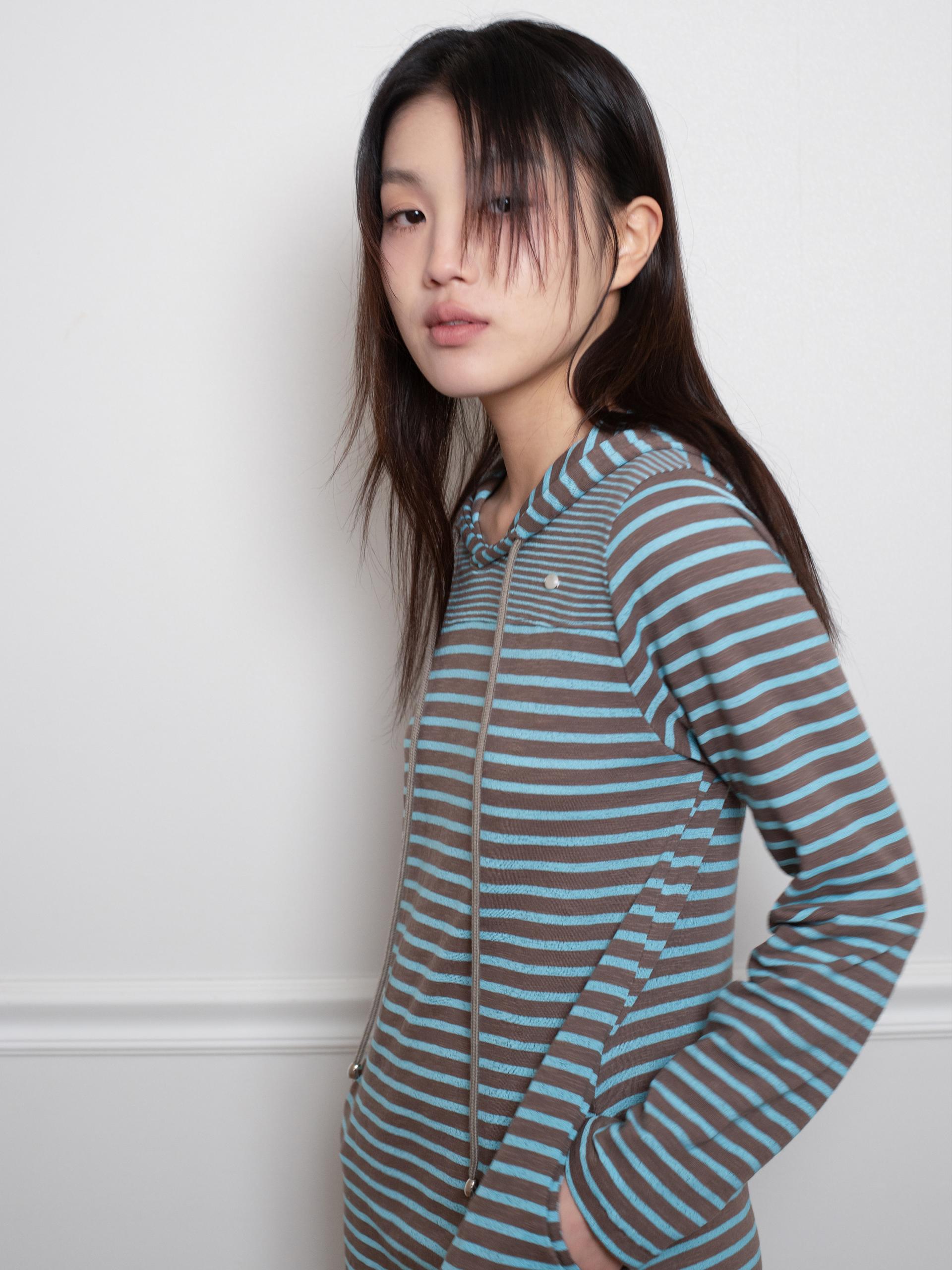 STRIPE HOODIE DRESS (BLUE MUD)