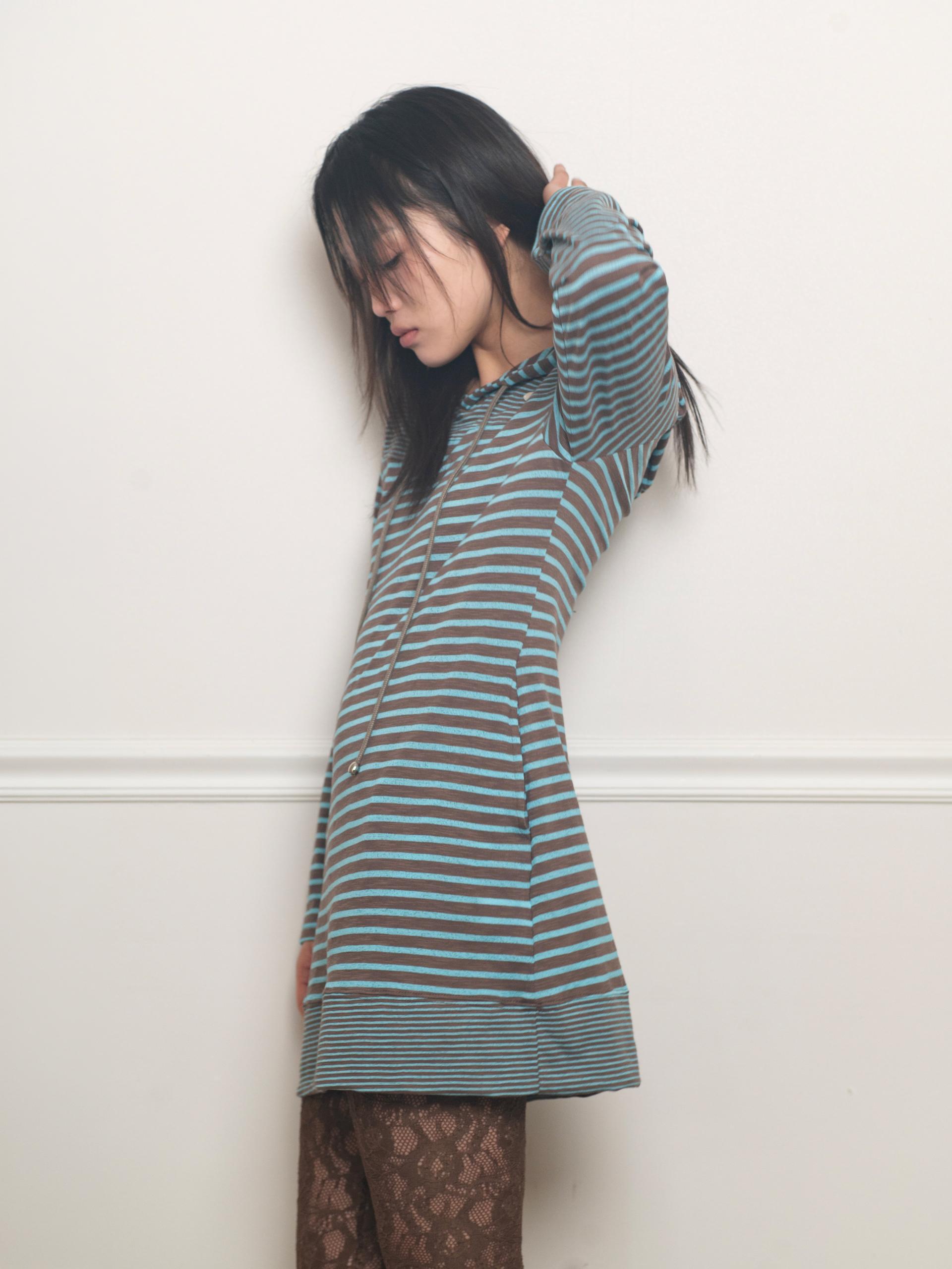 STRIPE HOODIE DRESS (BLUE MUD)