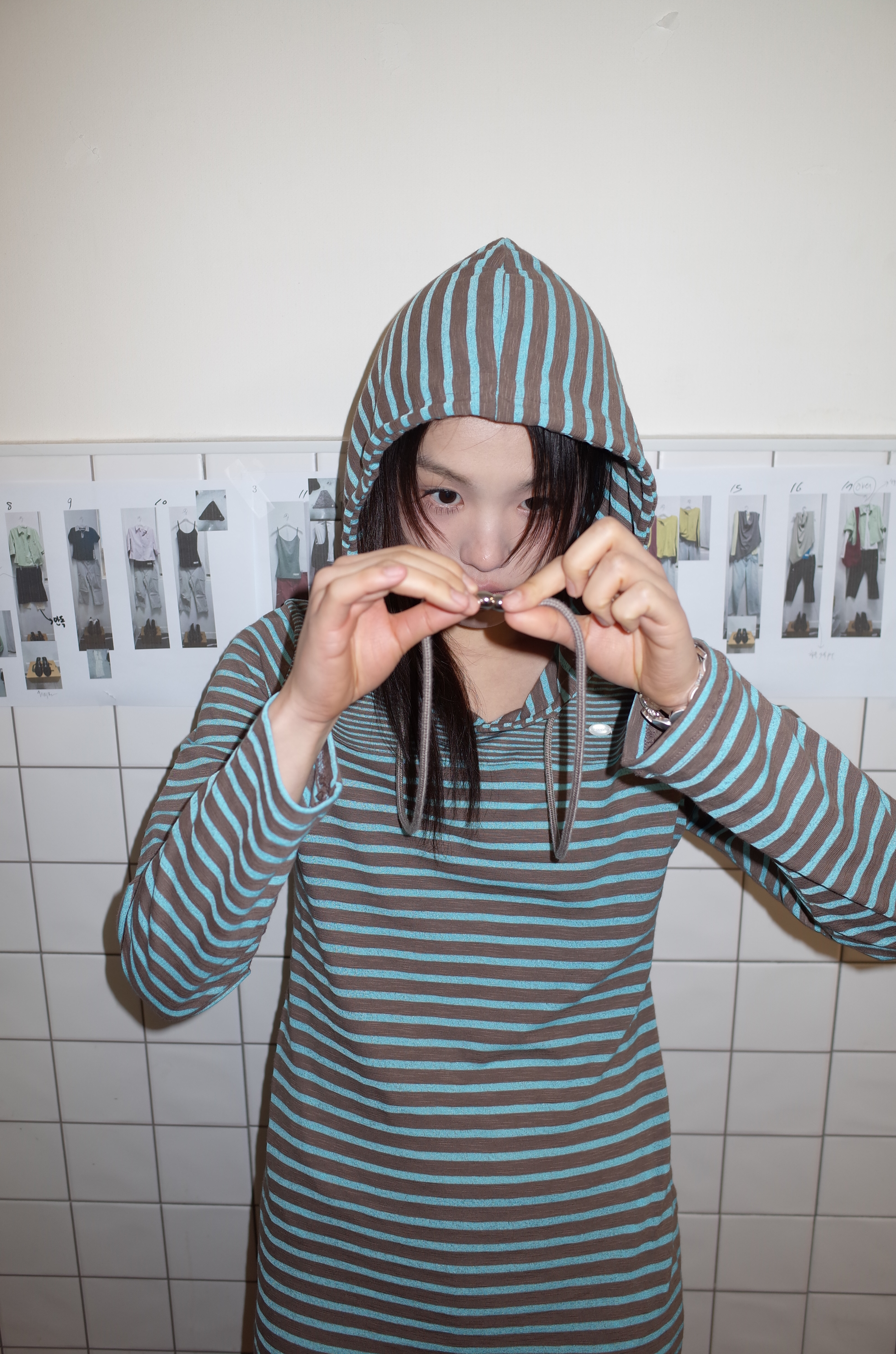 STRIPE HOODIE DRESS (BLUE MUD)