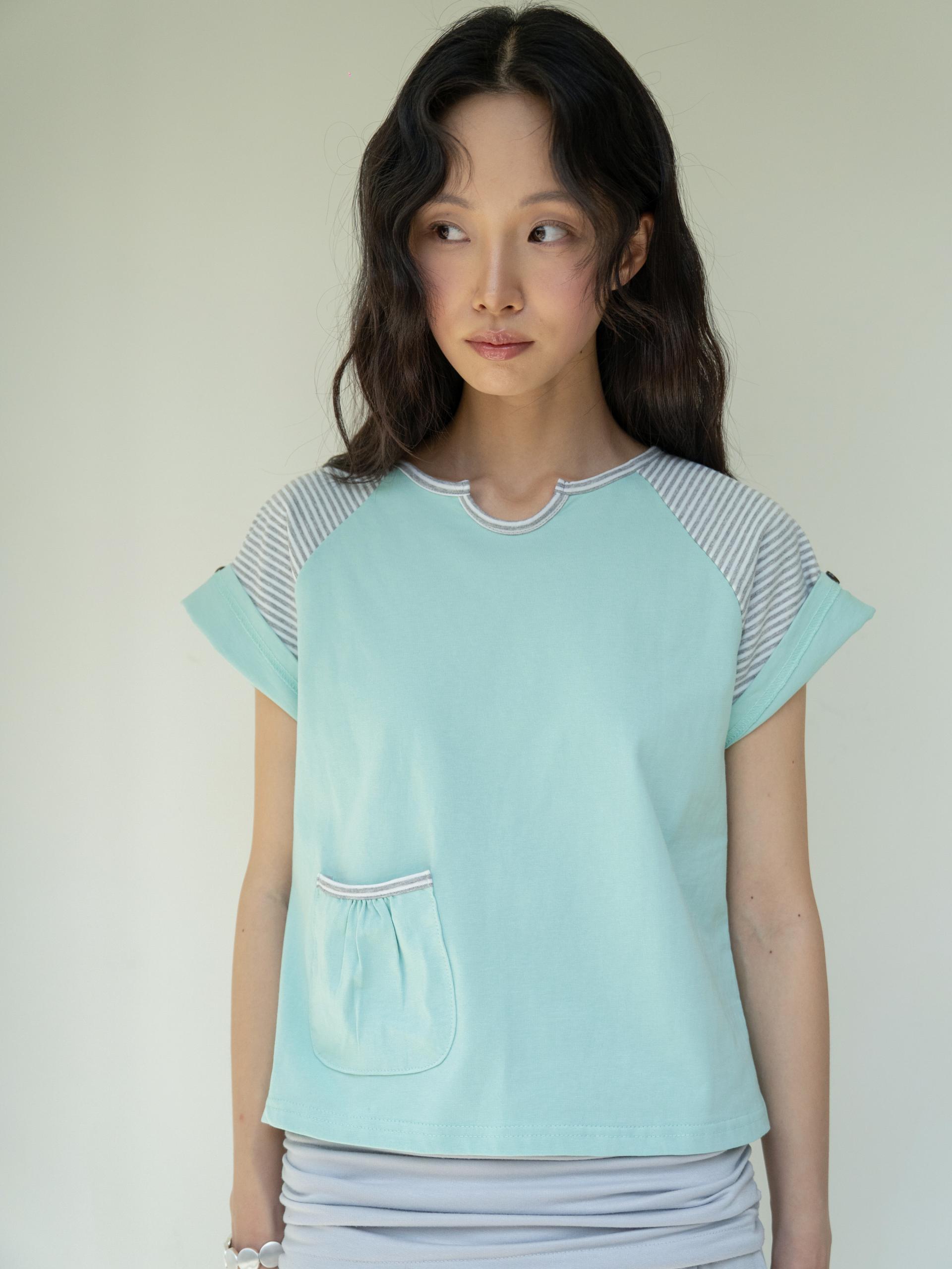 BUTTON DOUBLE SLEEVE T (MINT CHOCO)