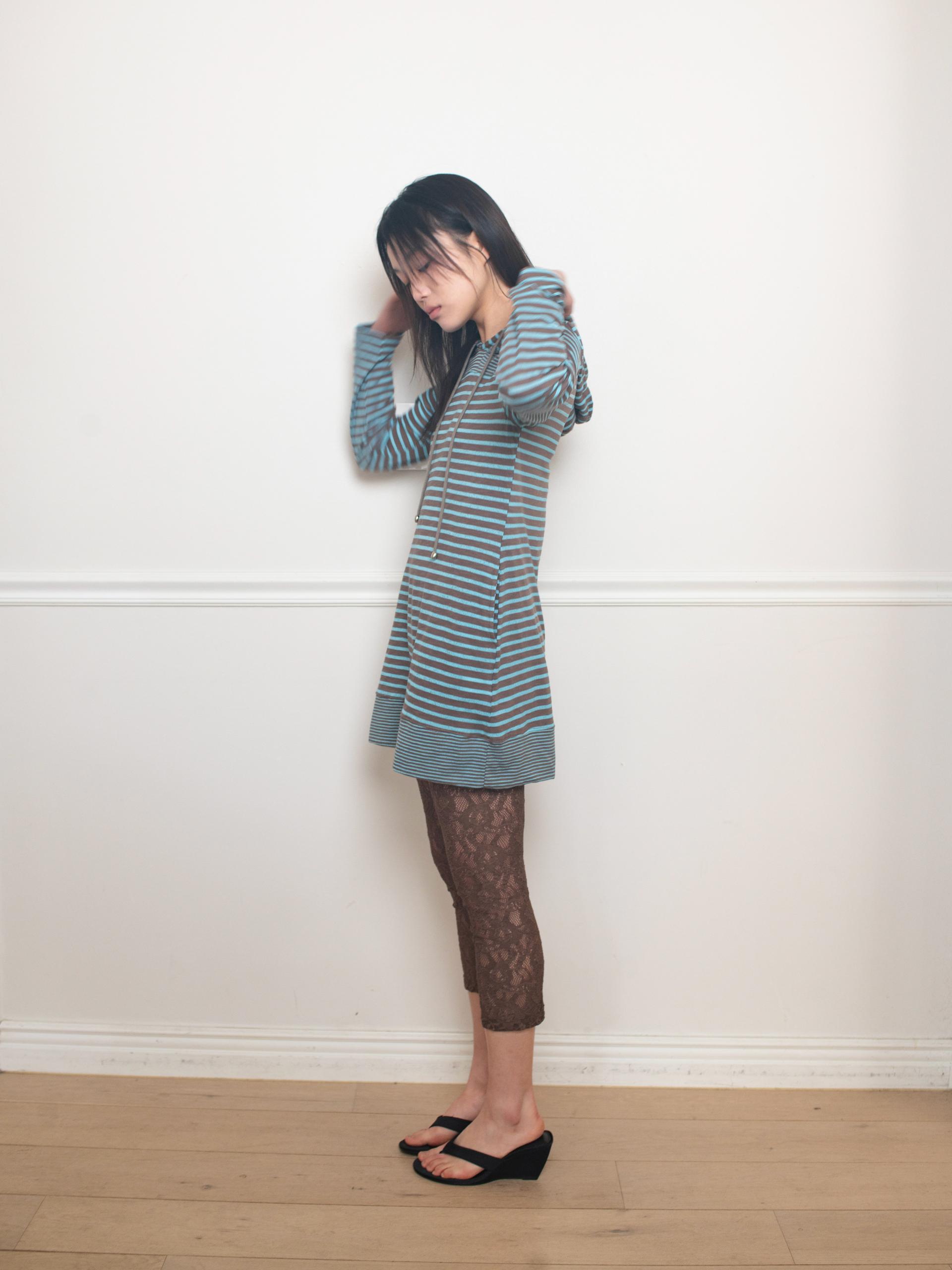 STRIPE HOODIE DRESS (BLUE MUD)