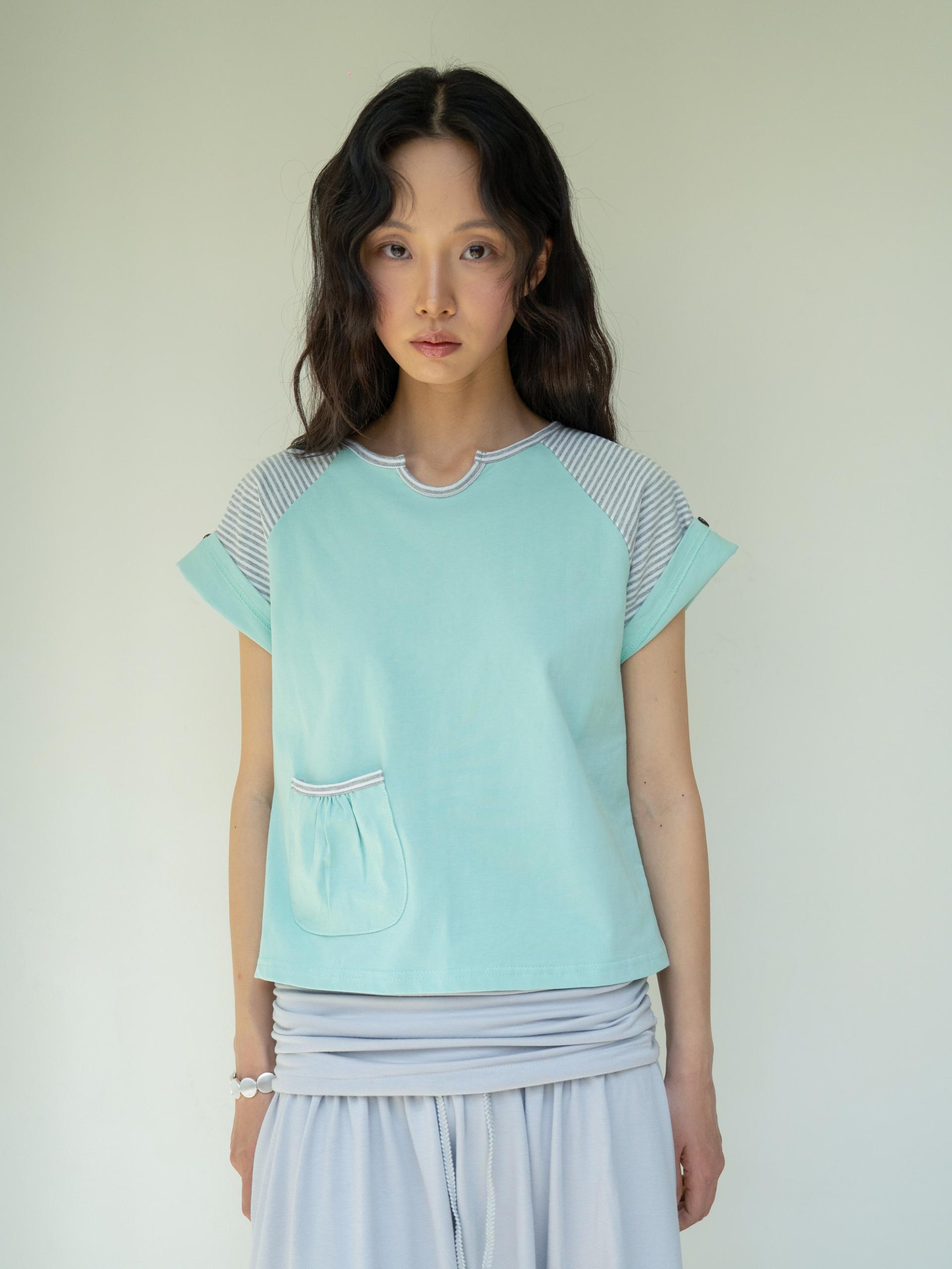 BUTTON DOUBLE SLEEVE T (MINT CHOCO)