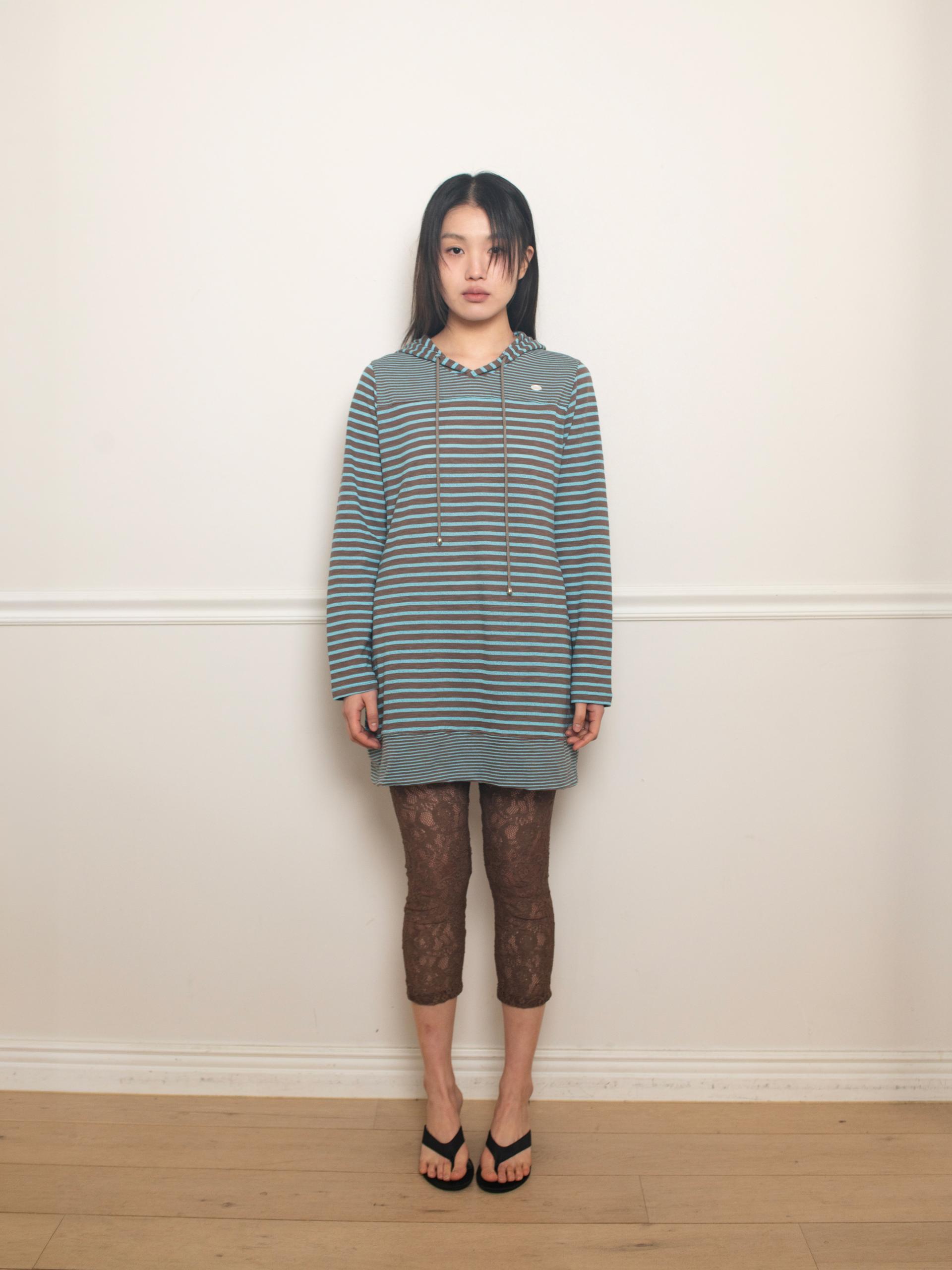 STRIPE HOODIE DRESS (BLUE MUD)