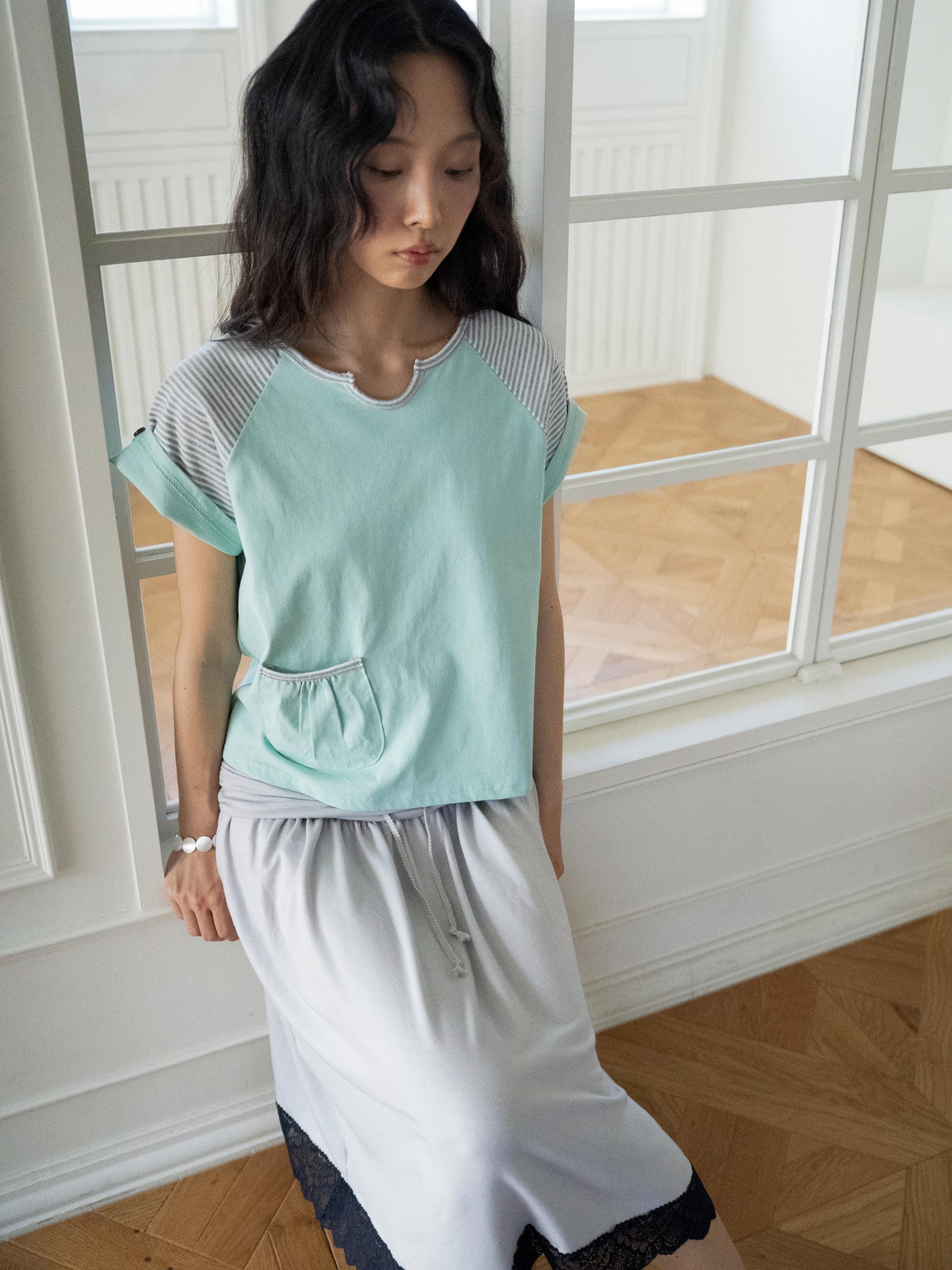 BUTTON DOUBLE SLEEVE T (MINT CHOCO)