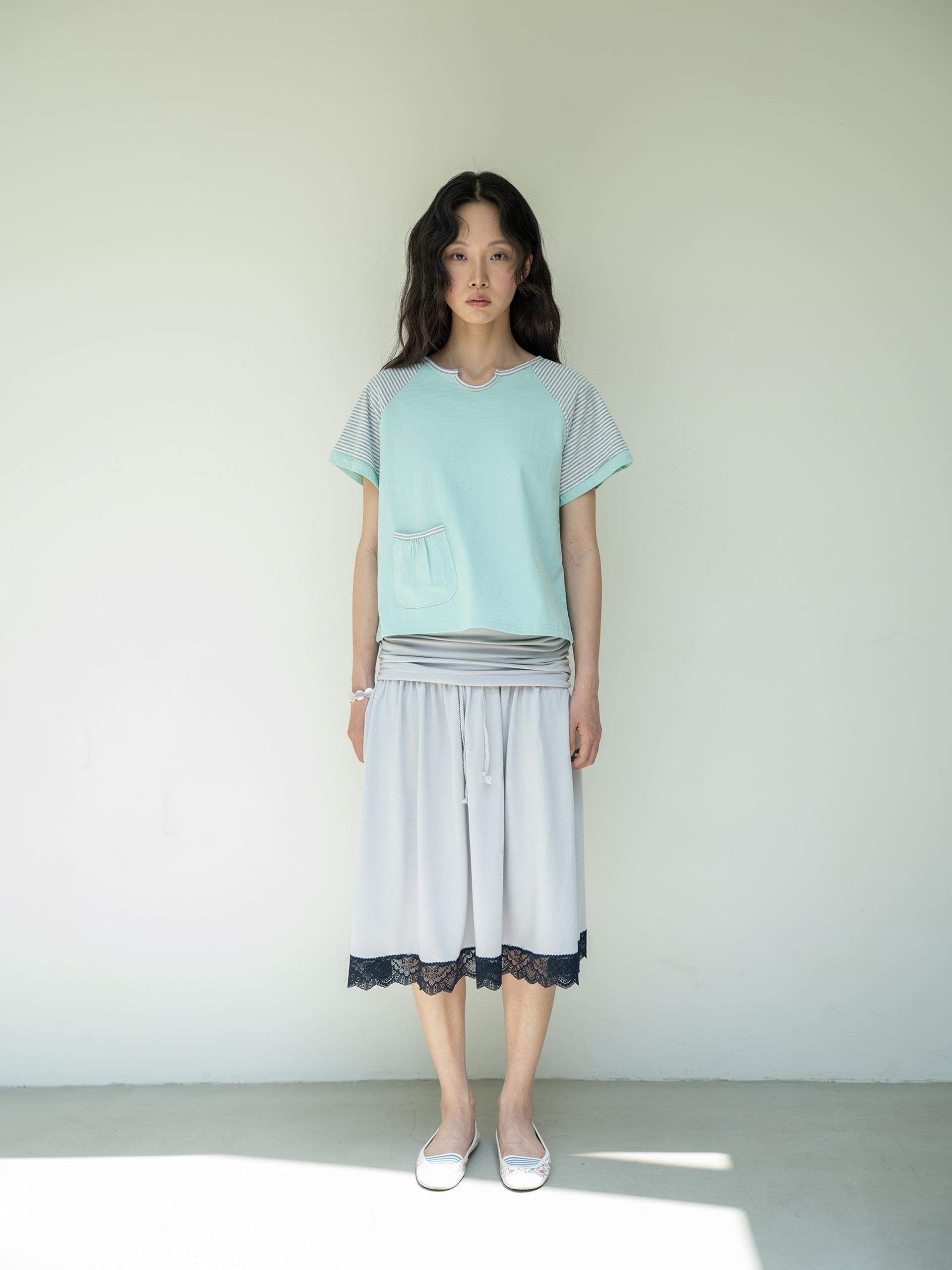 BUTTON DOUBLE SLEEVE T (MINT CHOCO)