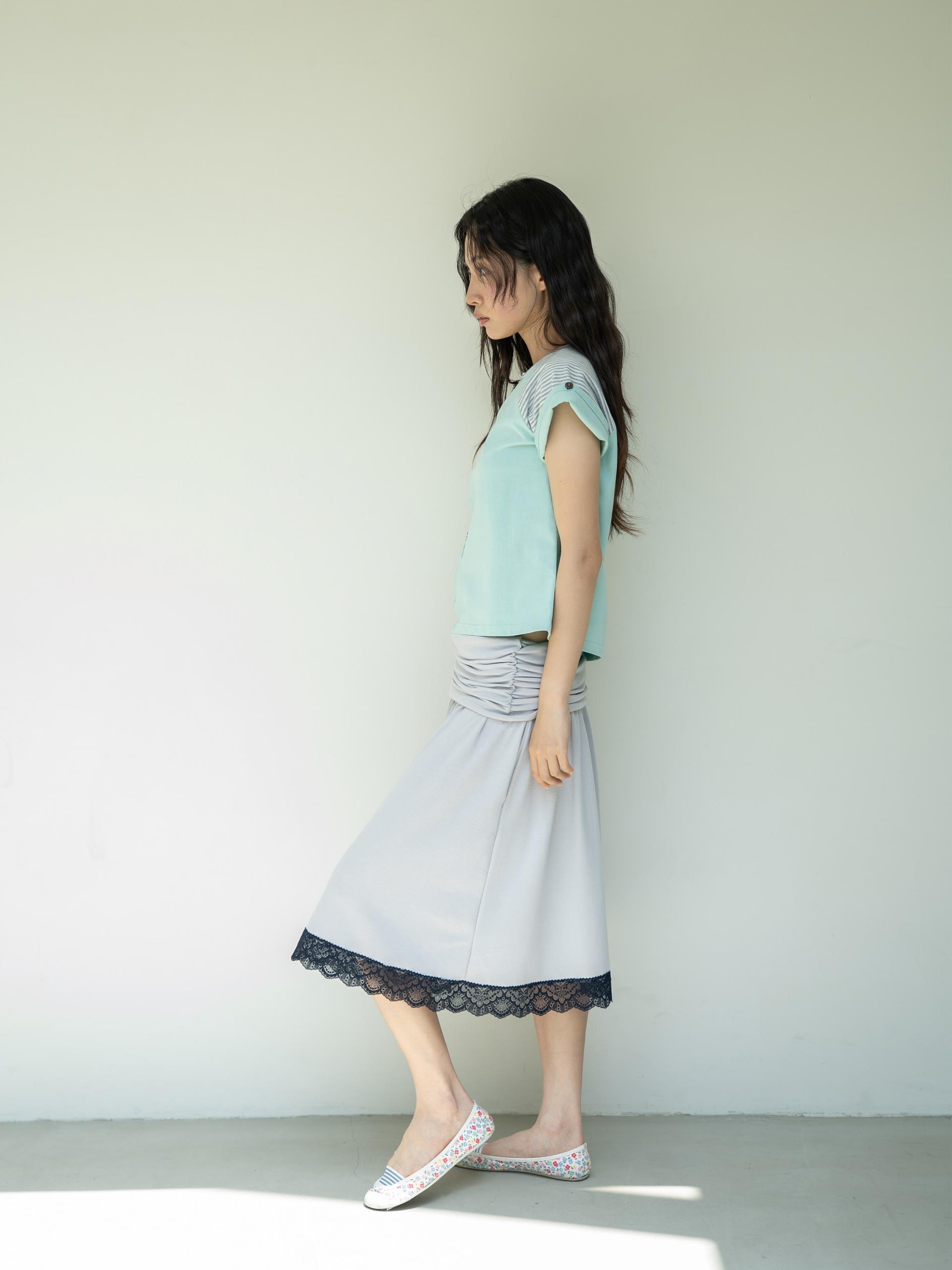 BUTTON DOUBLE SLEEVE T (MINT CHOCO)