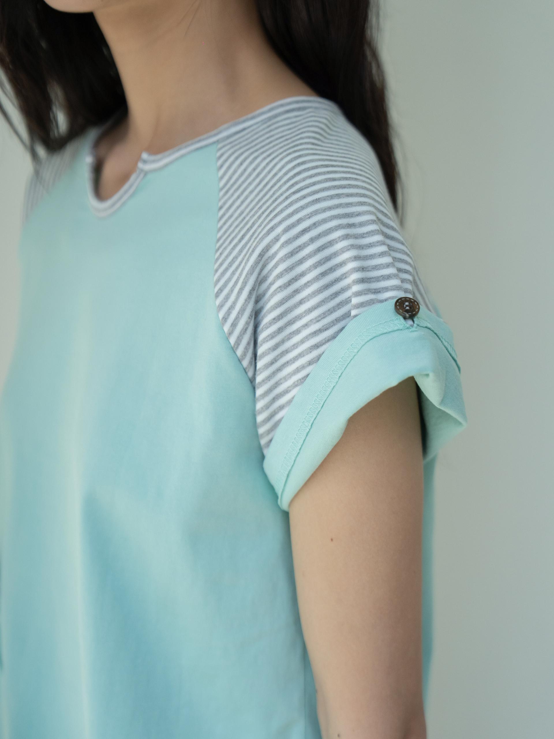 BUTTON DOUBLE SLEEVE T (MINT CHOCO)