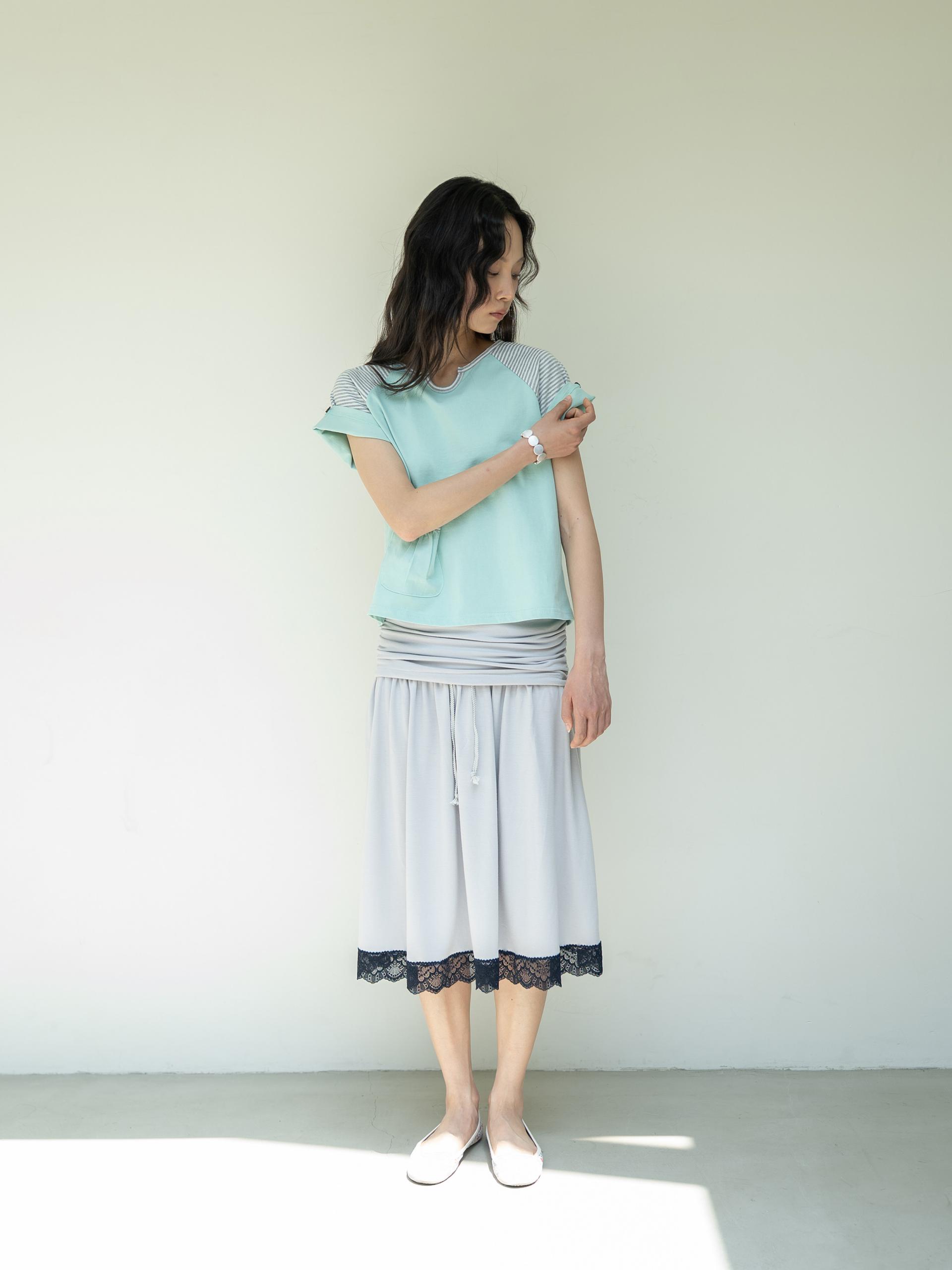 BUTTON DOUBLE SLEEVE T (MINT CHOCO)