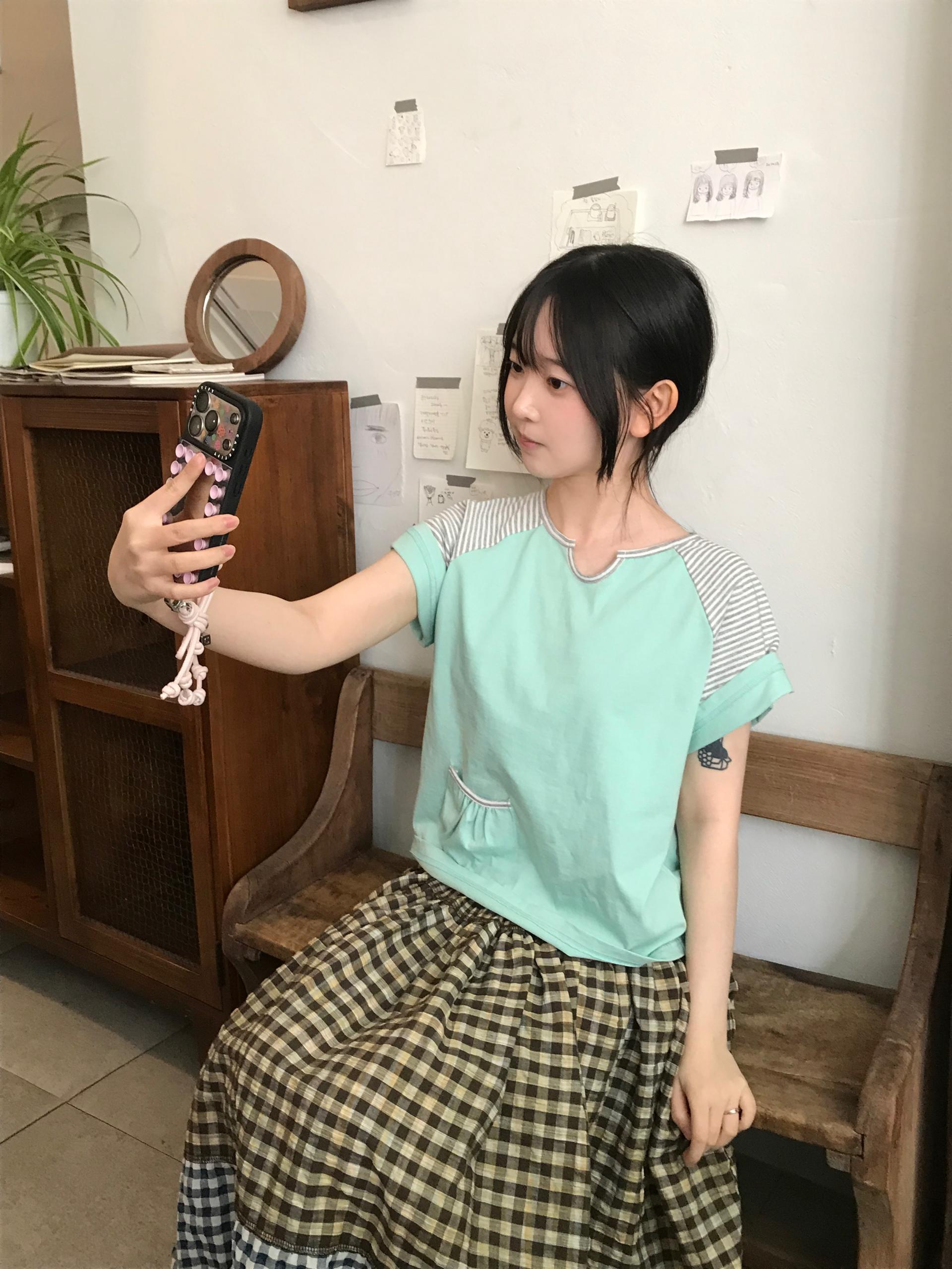 BUTTON DOUBLE SLEEVE T (MINT CHOCO)
