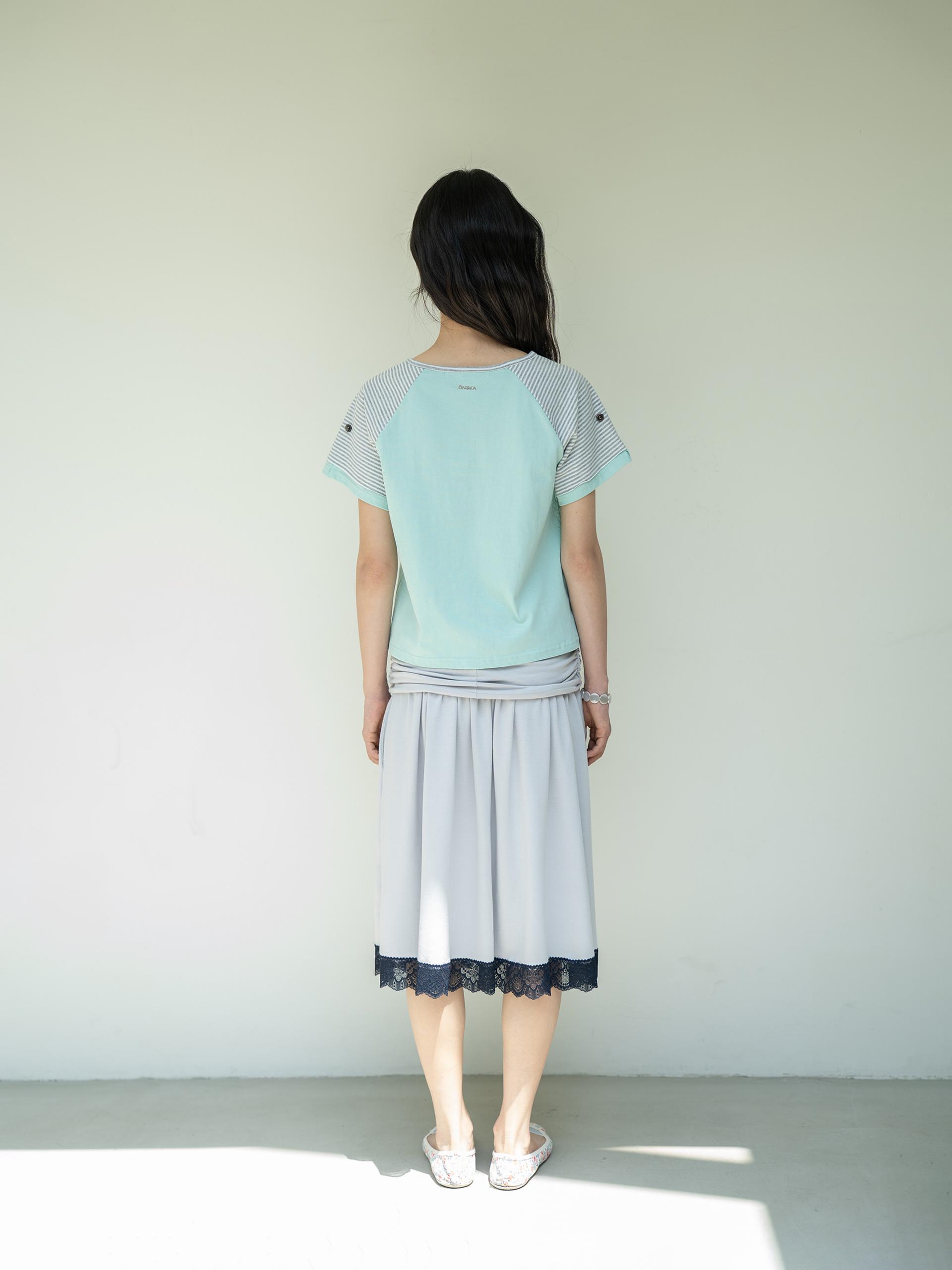 BUTTON DOUBLE SLEEVE T (MINT CHOCO)