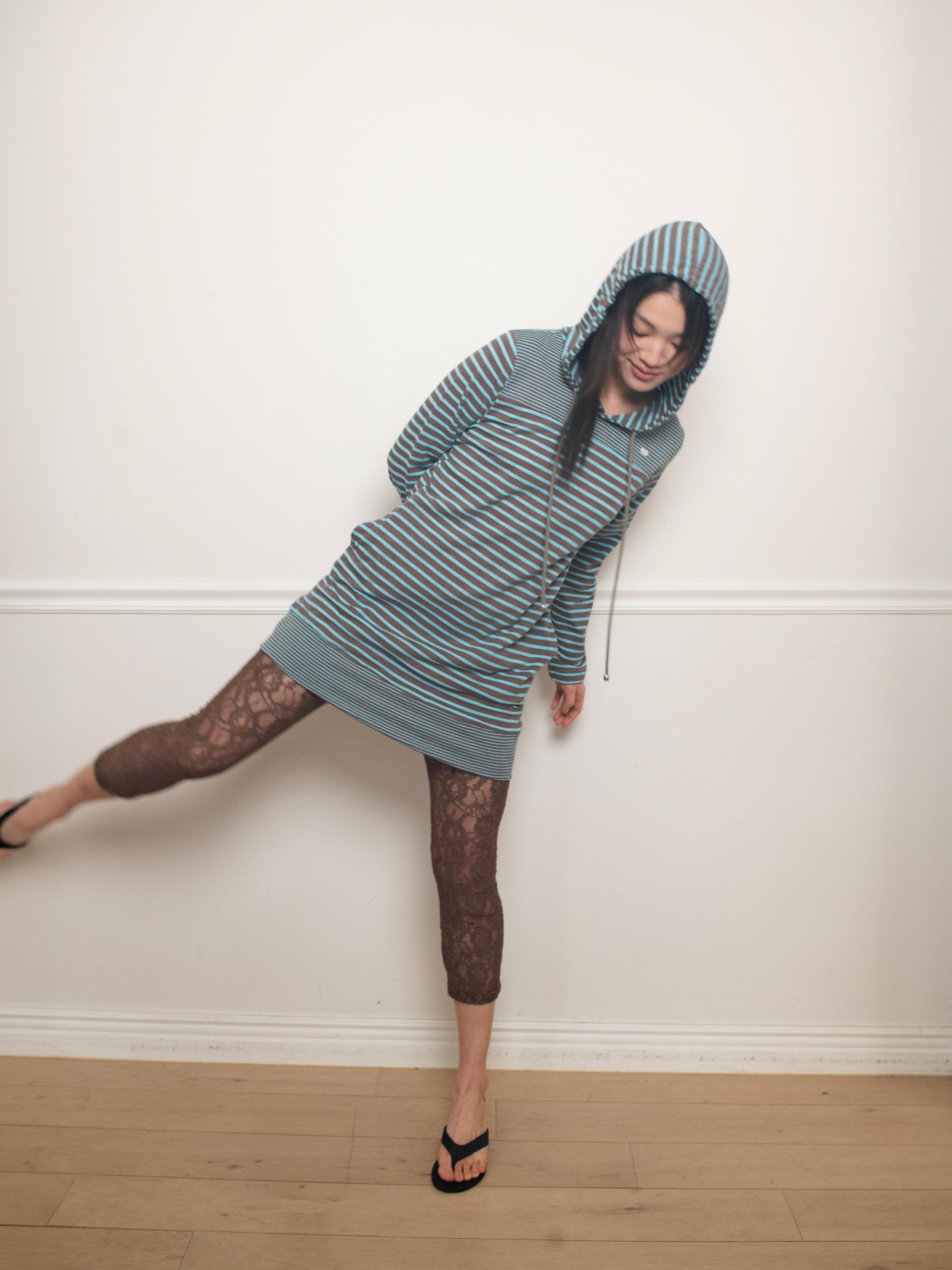 STRIPE HOODIE DRESS (BLUE MUD)