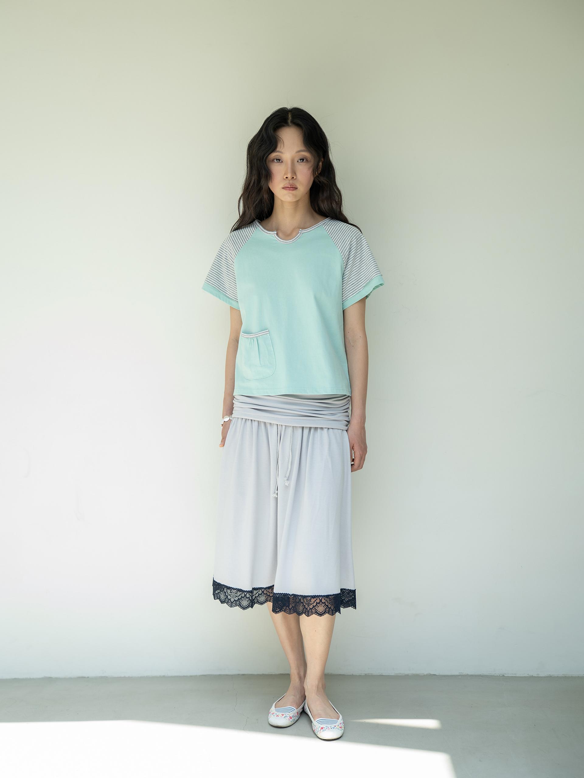 BUTTON DOUBLE SLEEVE T (MINT CHOCO)