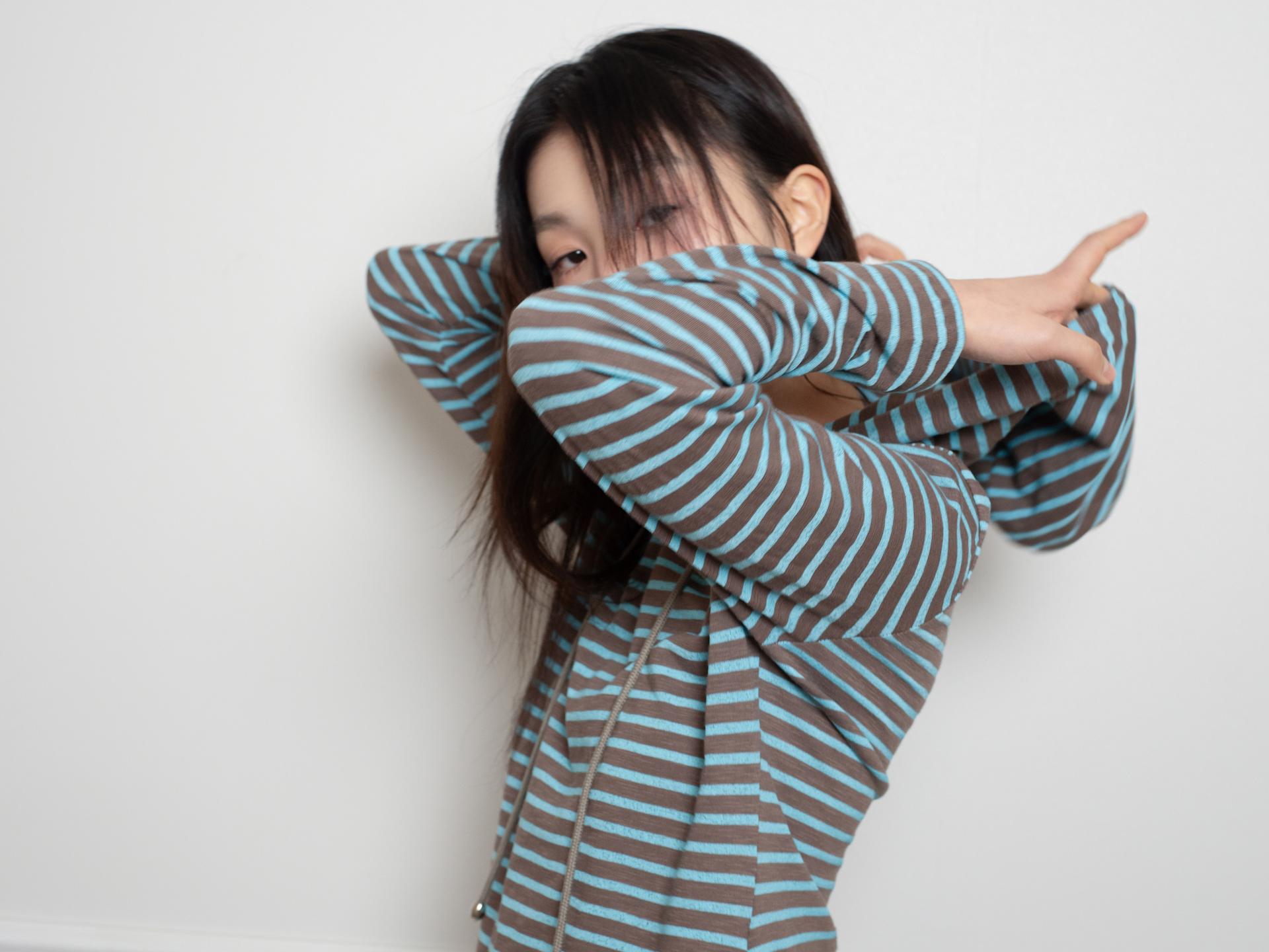 STRIPE HOODIE DRESS (BLUE MUD)