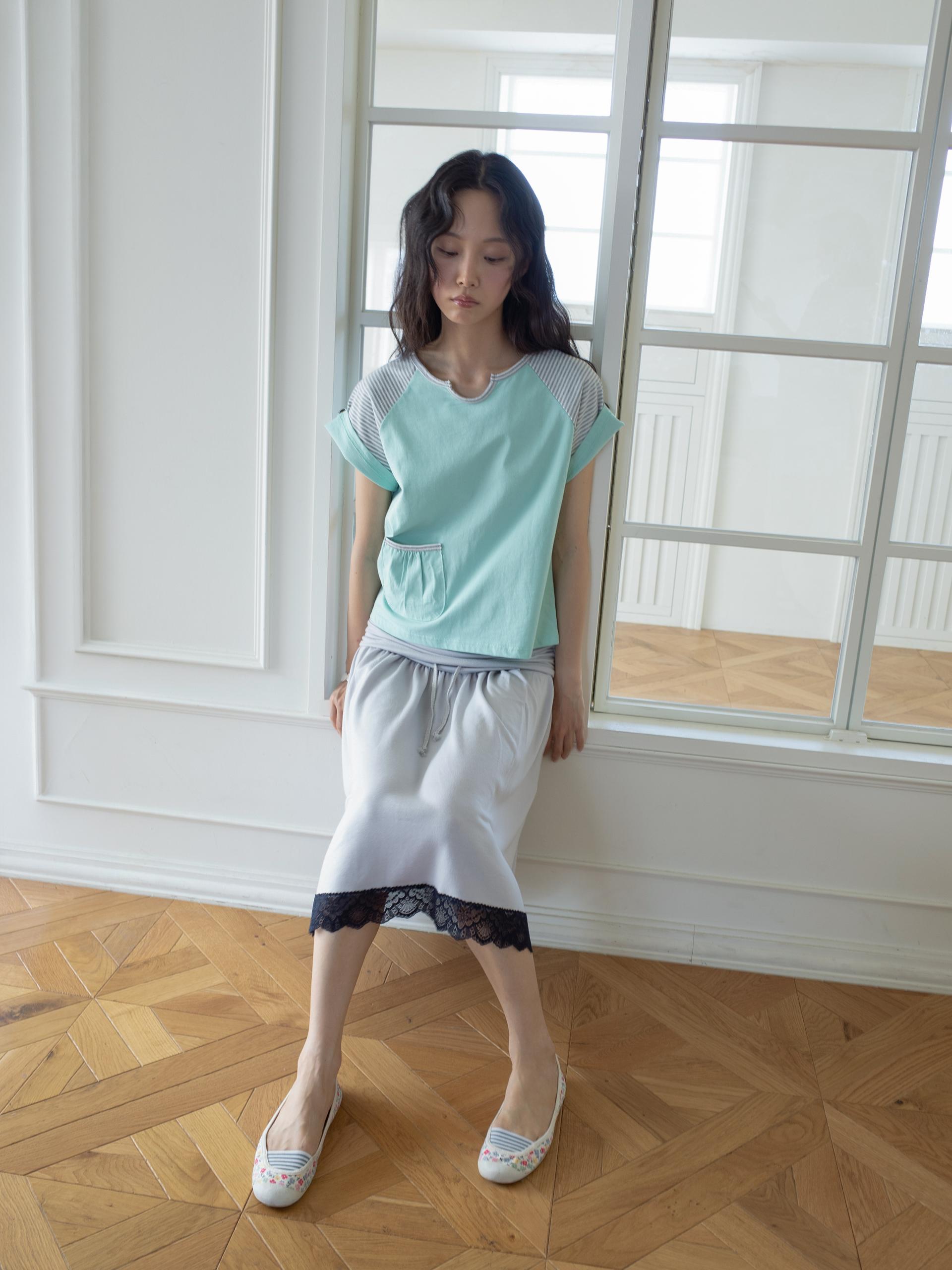BUTTON DOUBLE SLEEVE T (MINT CHOCO)