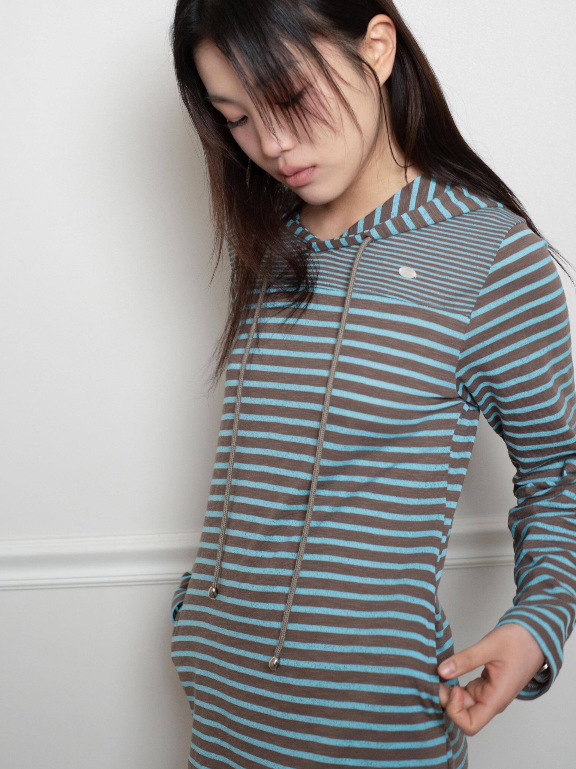 STRIPE HOODIE DRESS (BLUE MUD)