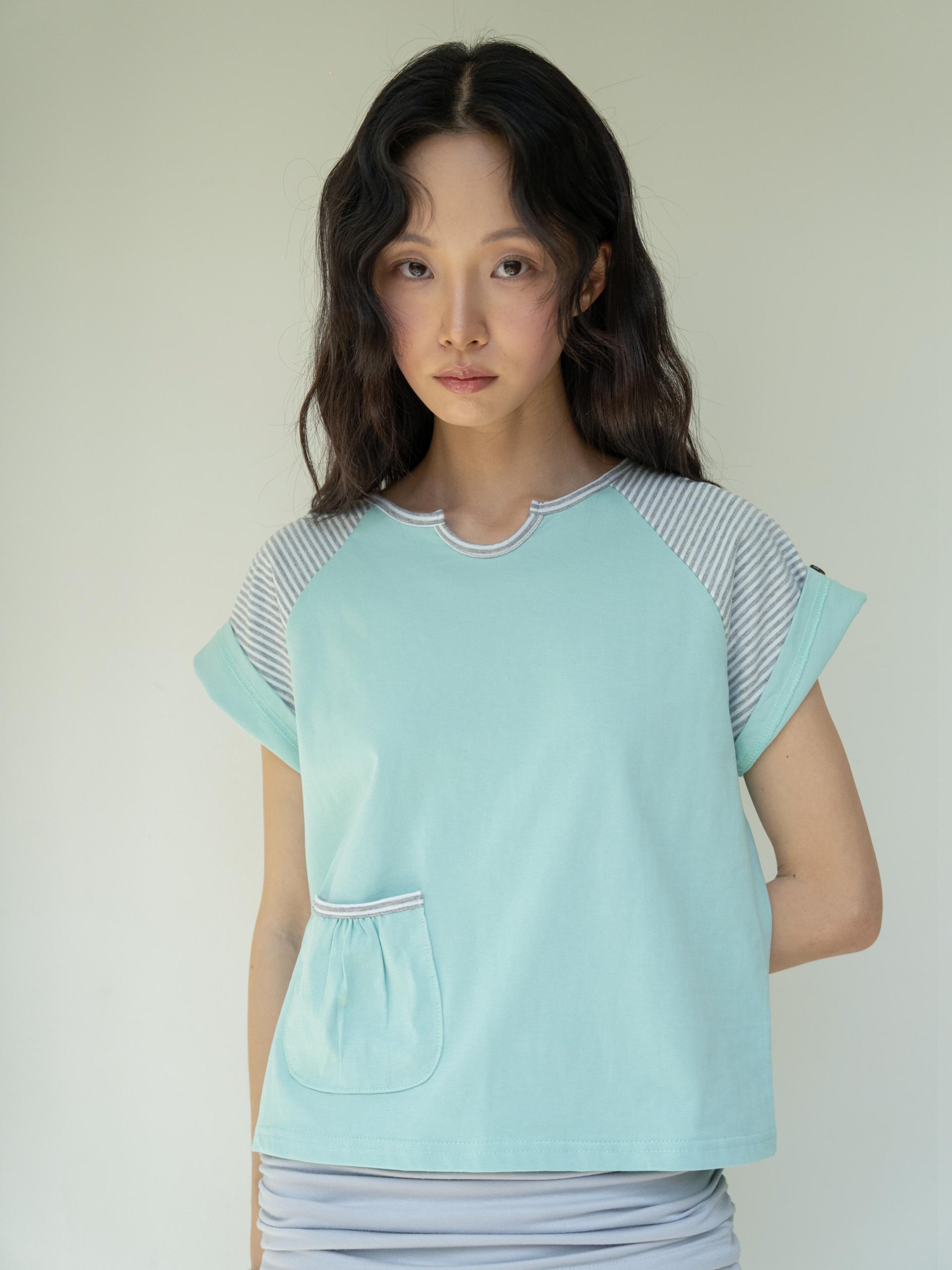 BUTTON DOUBLE SLEEVE T (MINT CHOCO)