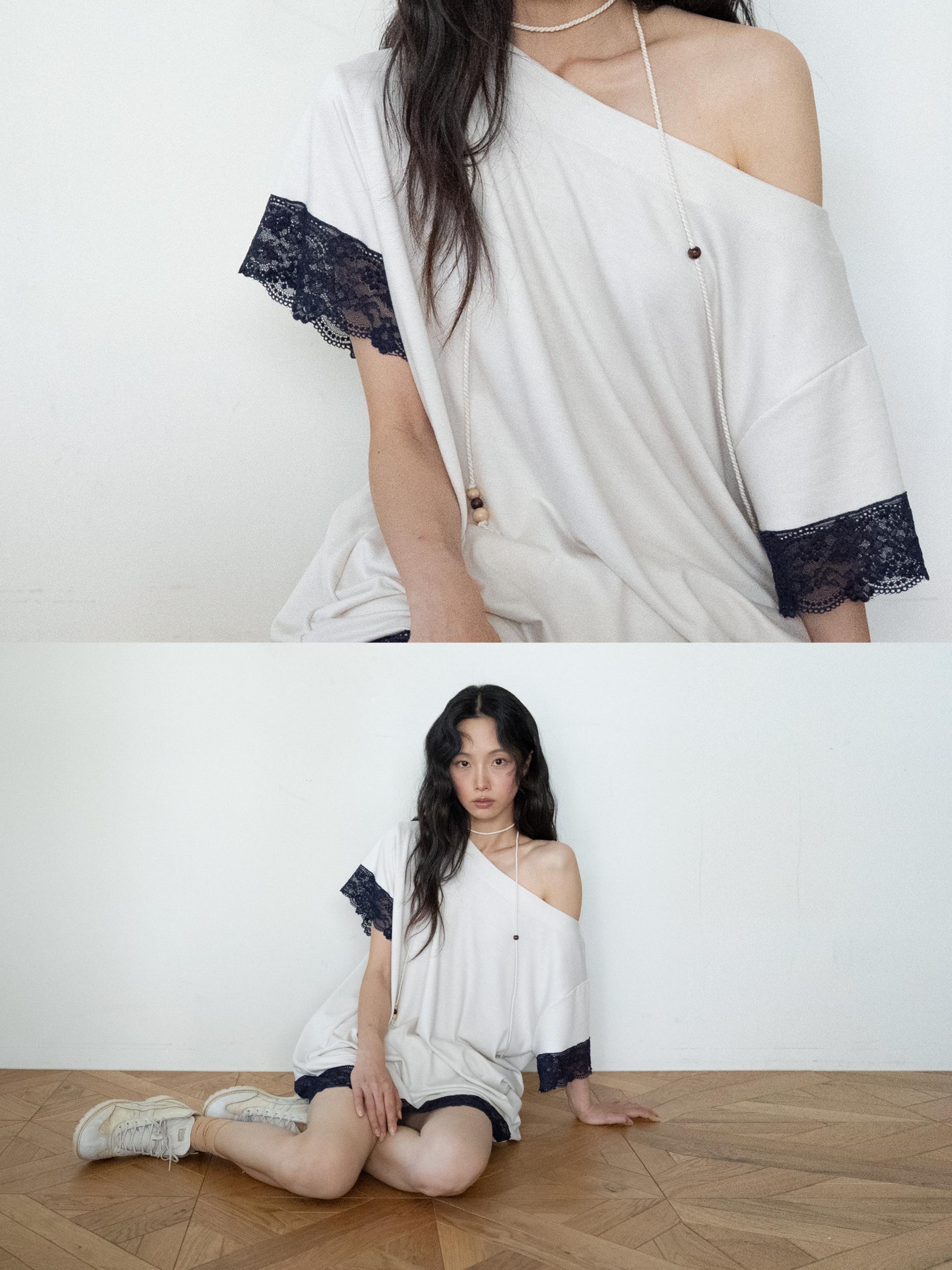LACE LOOSE T (BEIGE)