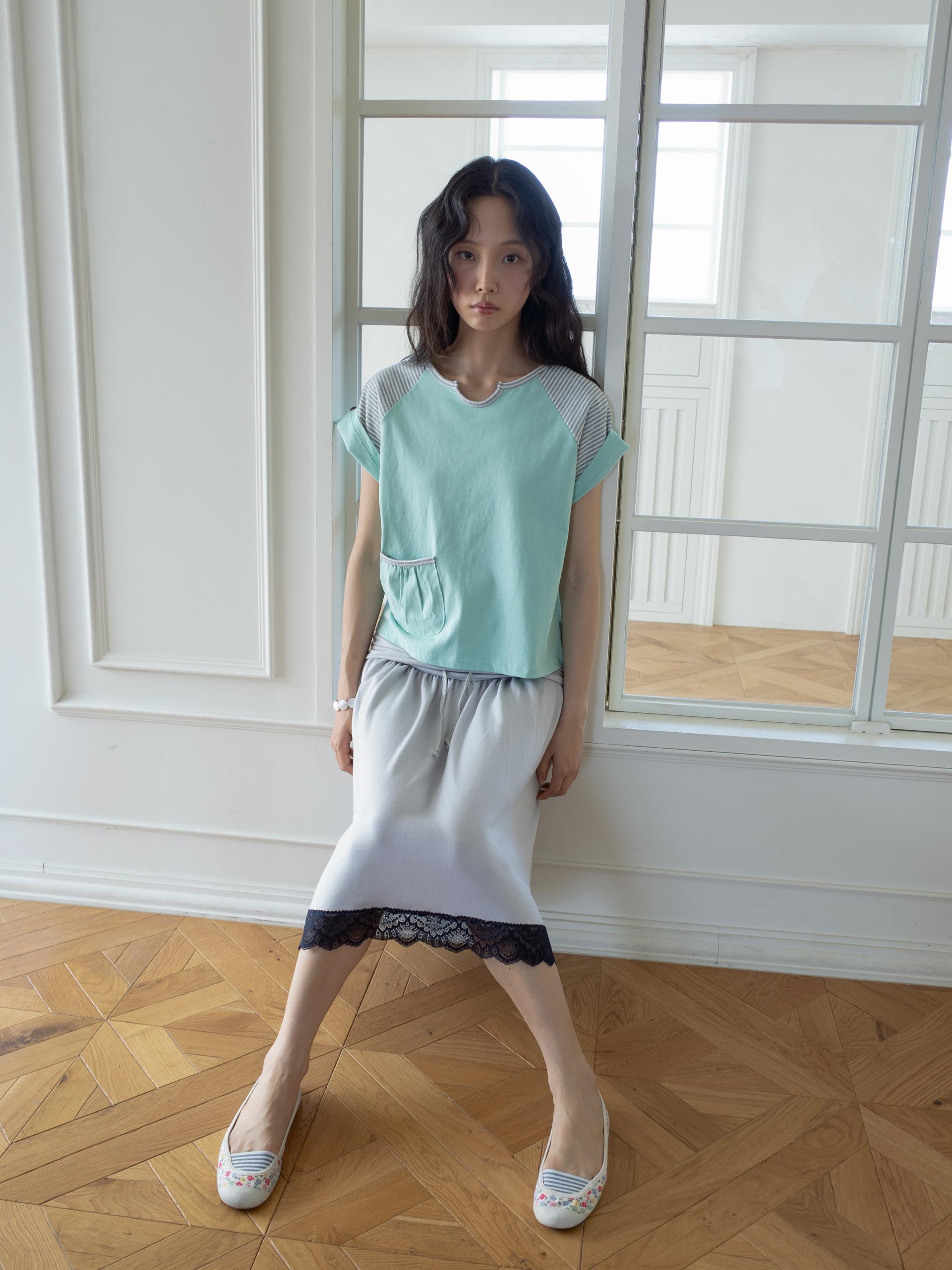 BUTTON DOUBLE SLEEVE T (MINT CHOCO)