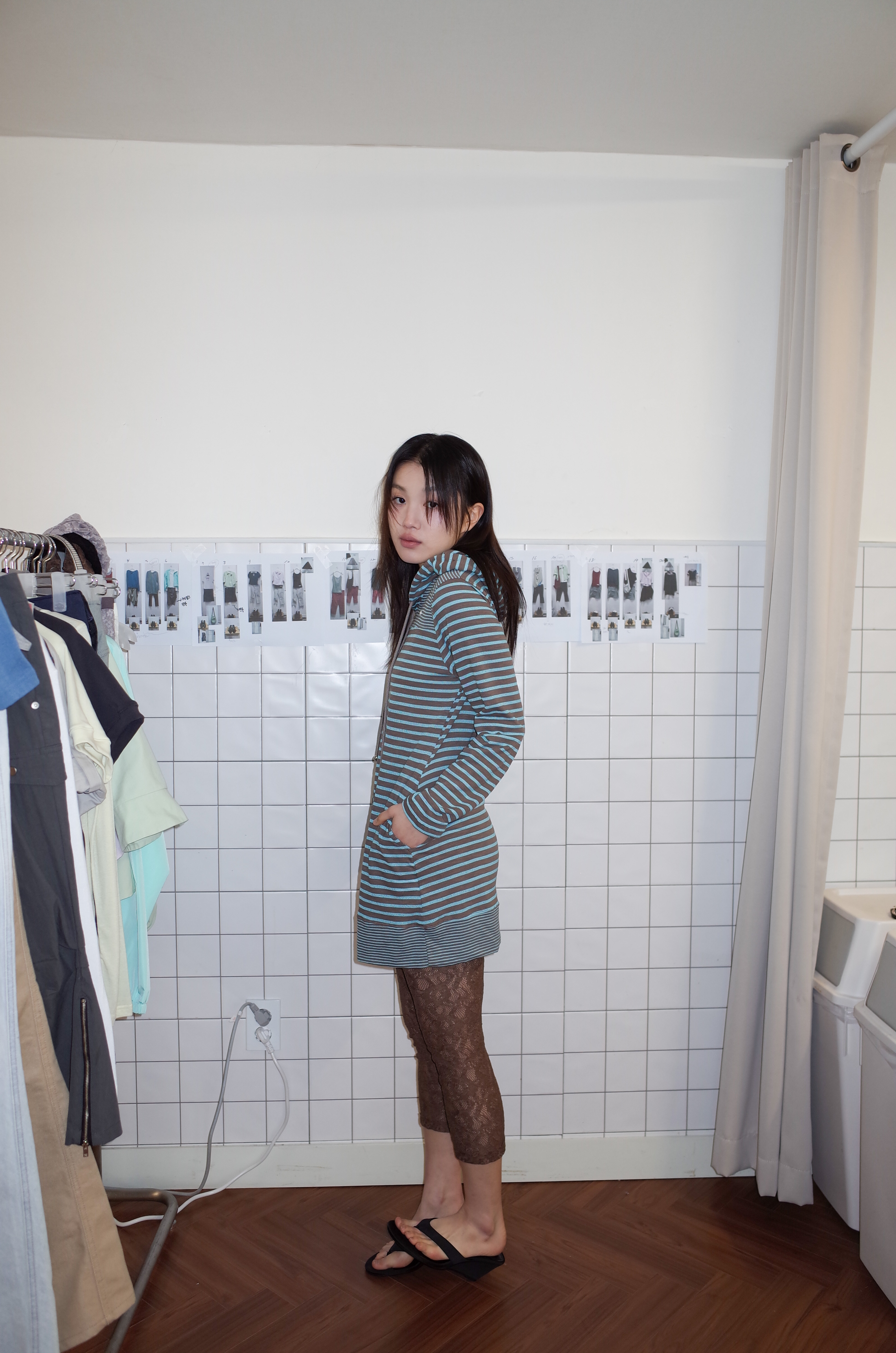 STRIPE HOODIE DRESS (BLUE MUD)