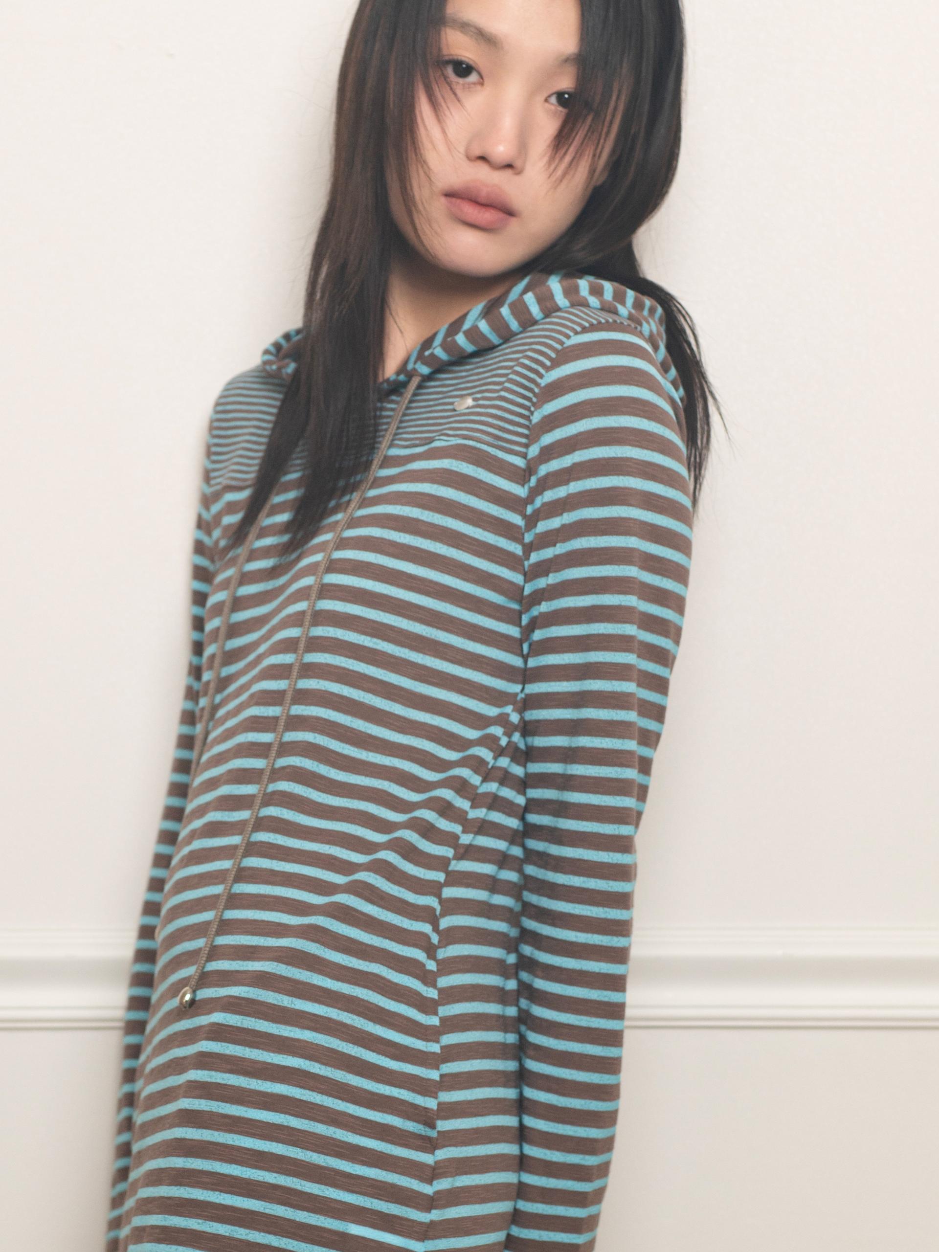 STRIPE HOODIE DRESS (BLUE MUD)