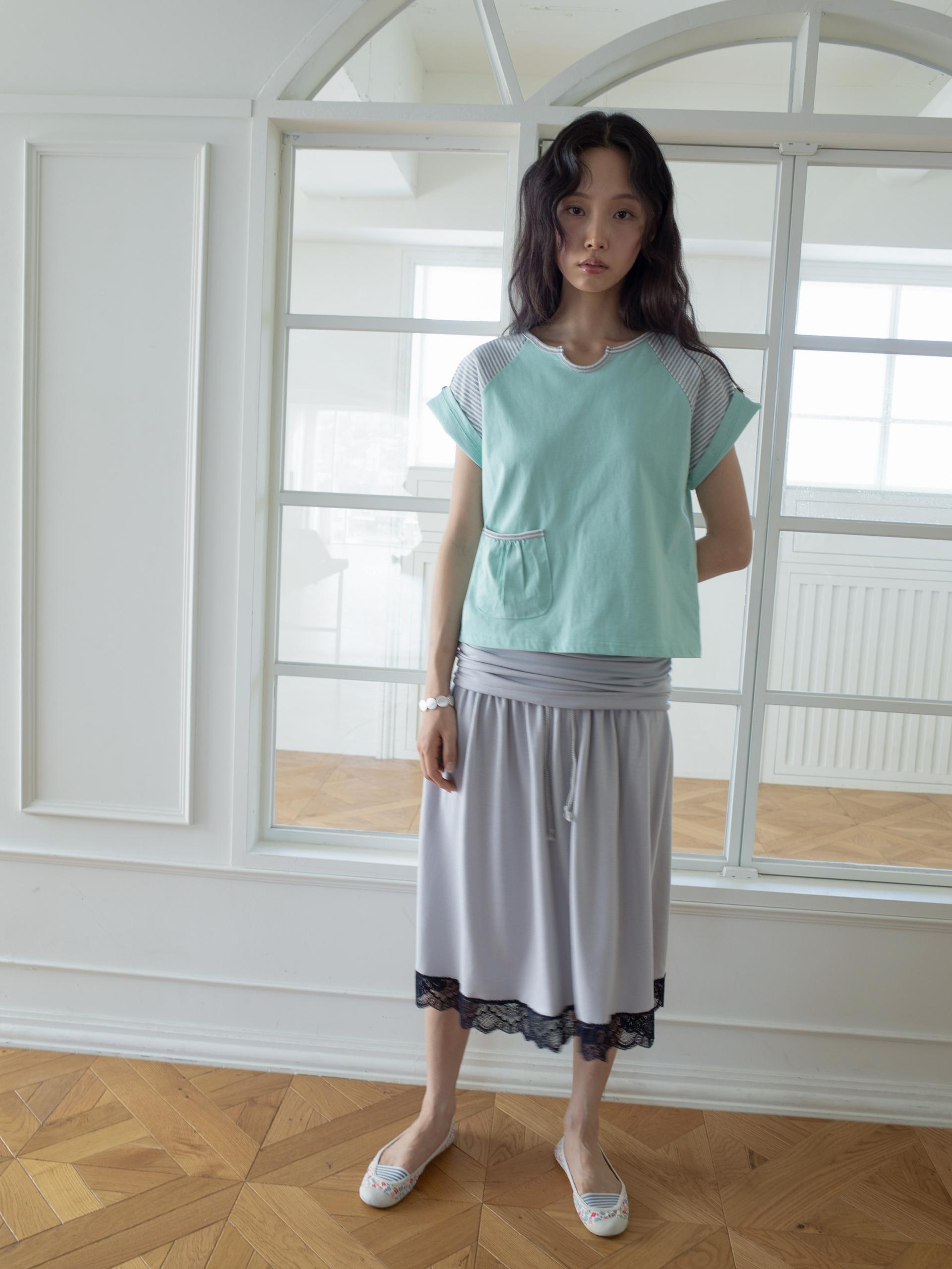 BUTTON DOUBLE SLEEVE T (MINT CHOCO)