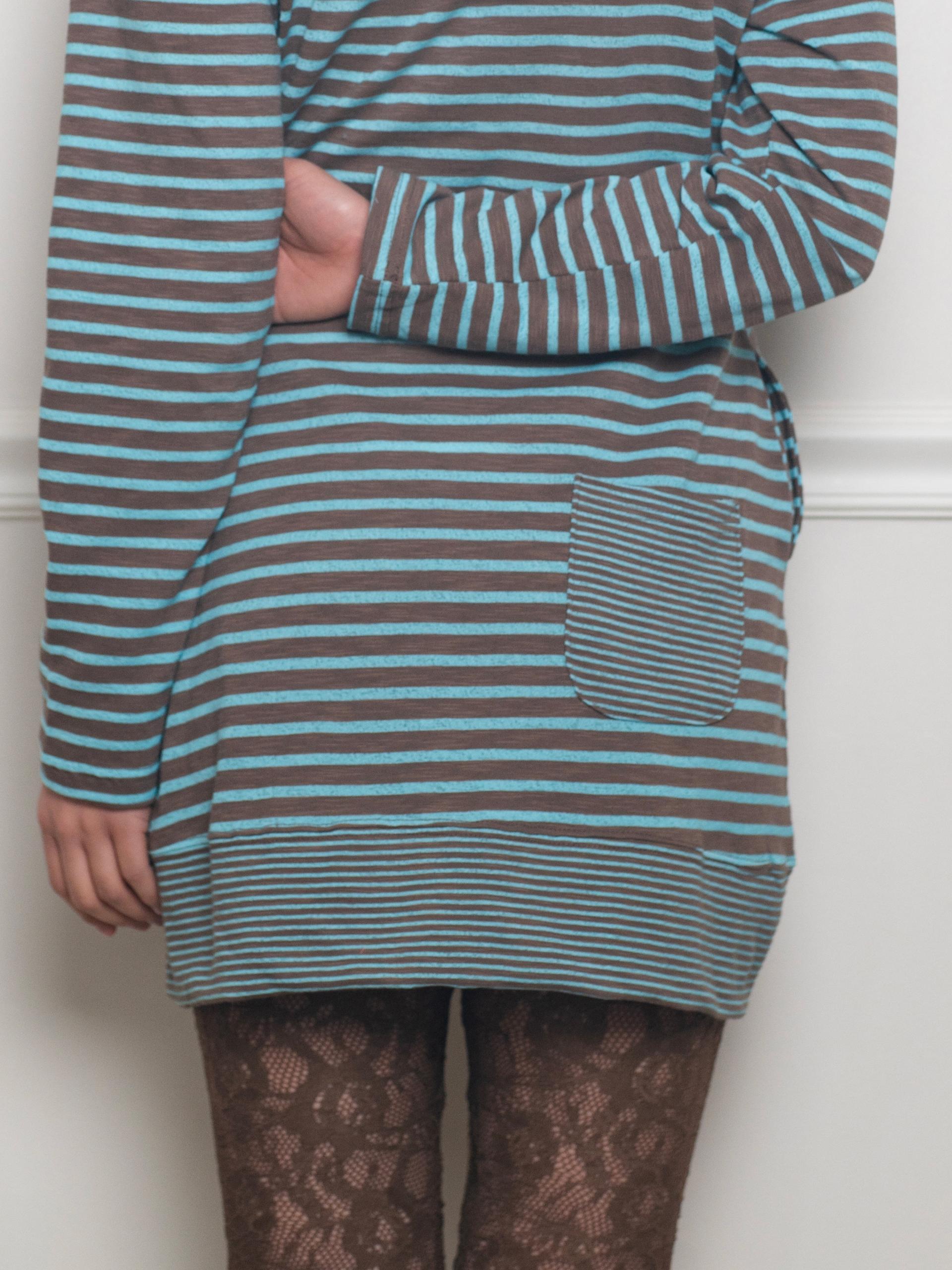 STRIPE HOODIE DRESS (BLUE MUD)