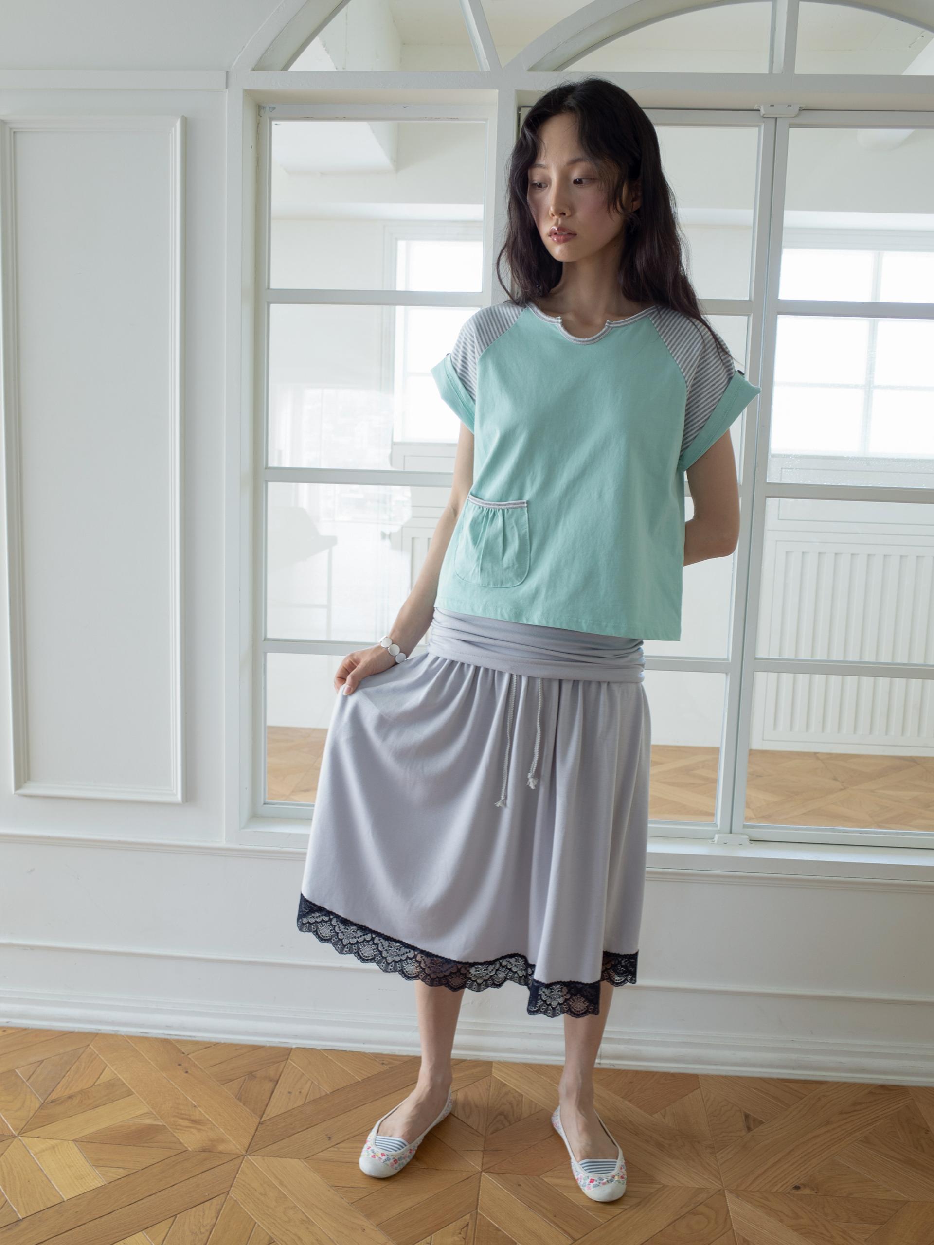 BUTTON DOUBLE SLEEVE T (MINT CHOCO)