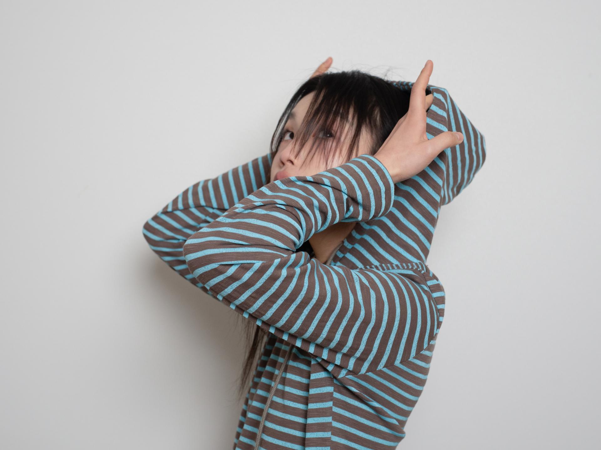 STRIPE HOODIE DRESS (BLUE MUD)