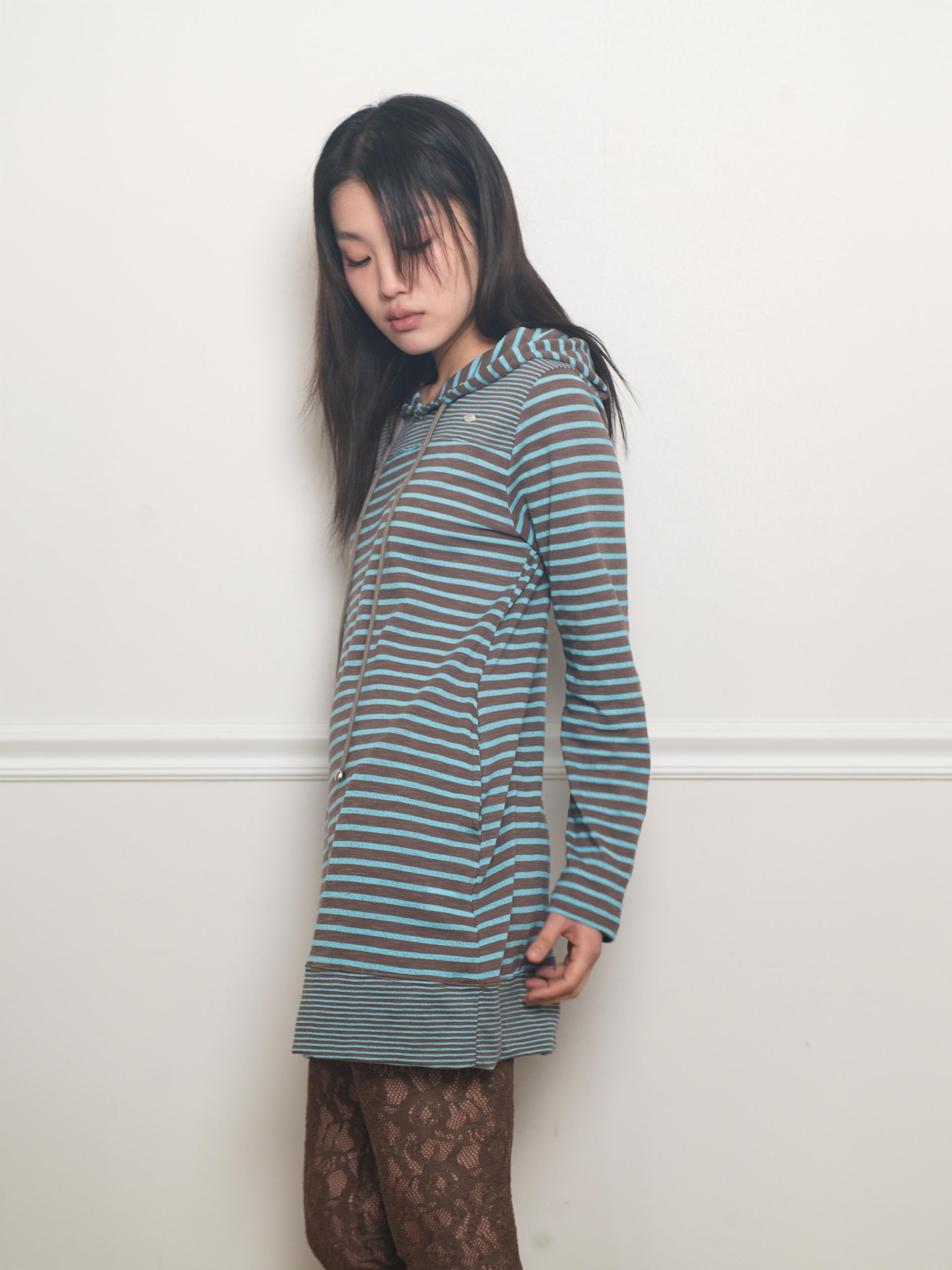 STRIPE HOODIE DRESS (BLUE MUD)