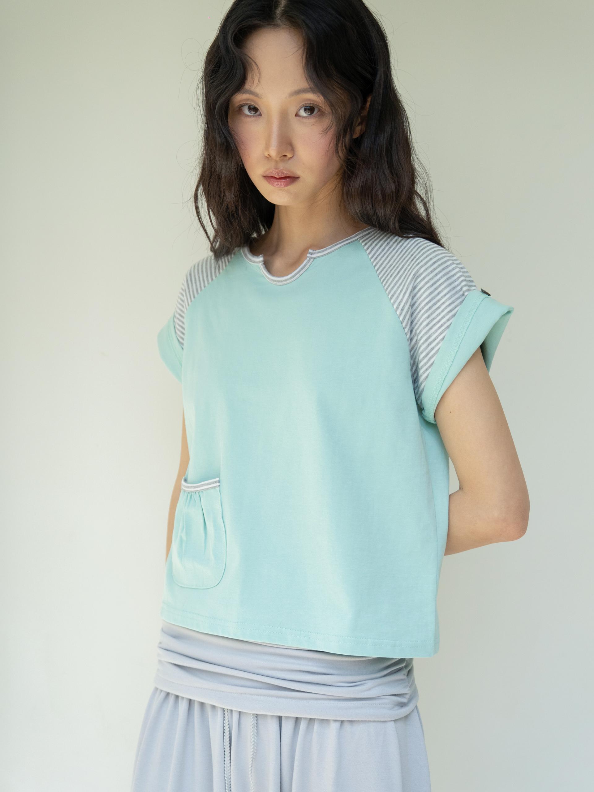 BUTTON DOUBLE SLEEVE T (MINT CHOCO)
